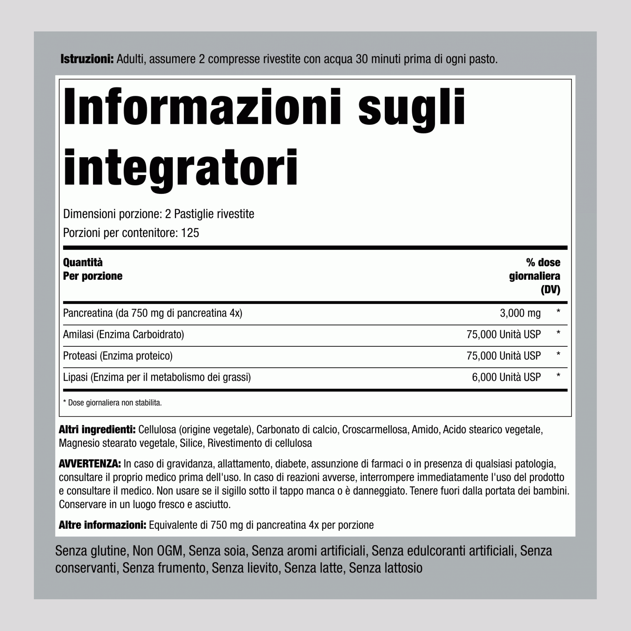 Enzimi pancreatina ultra efficacia 3000 mg (per dose) 250 Pastiglie rivestite 2 Bottiglie   