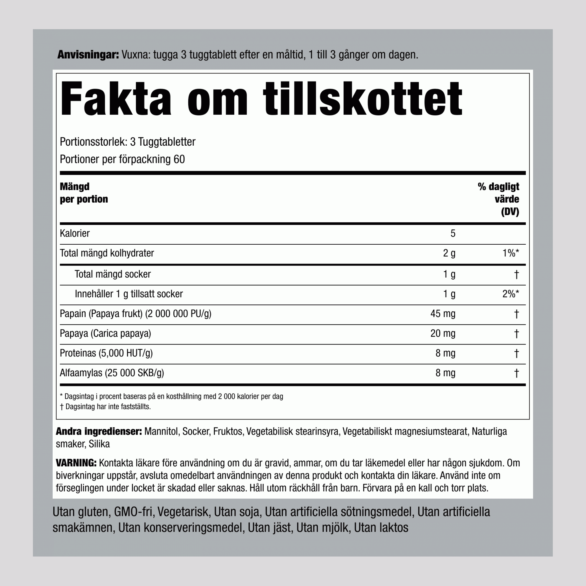 Papayaenzym 180 Tuggtabletter       