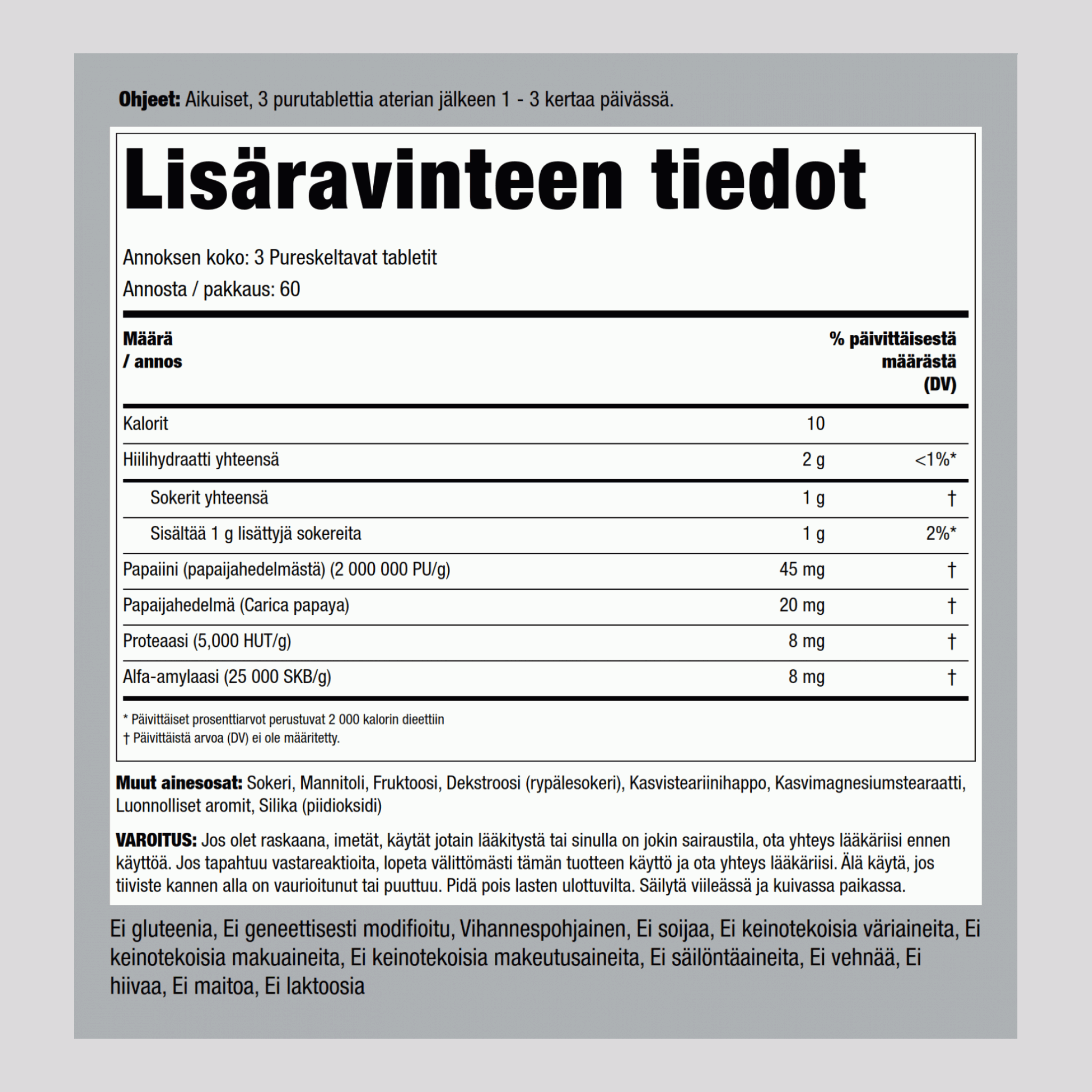 Ultra papaijaentsyymi 180 Pureskeltavat tabletit       