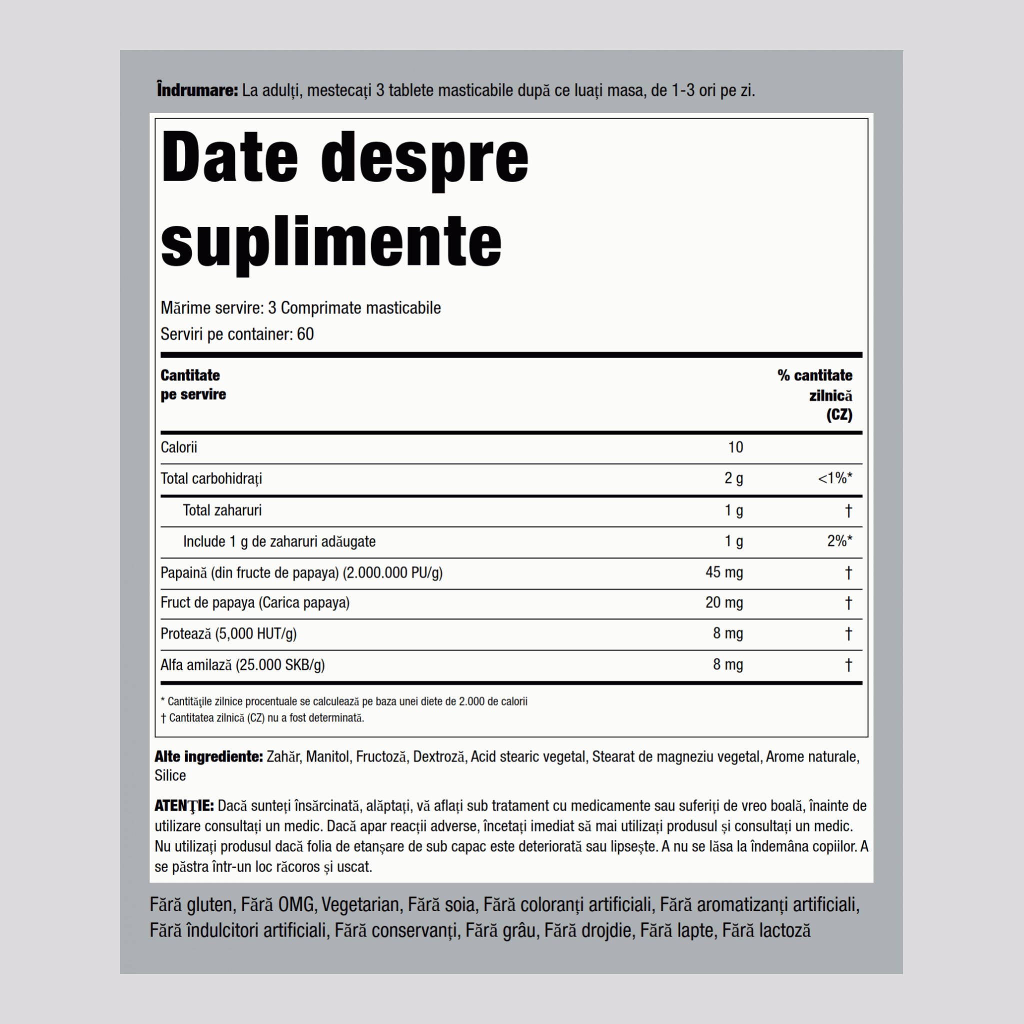 Enzime de papaya Supreme Ultra 180 Comprimate masticabile       