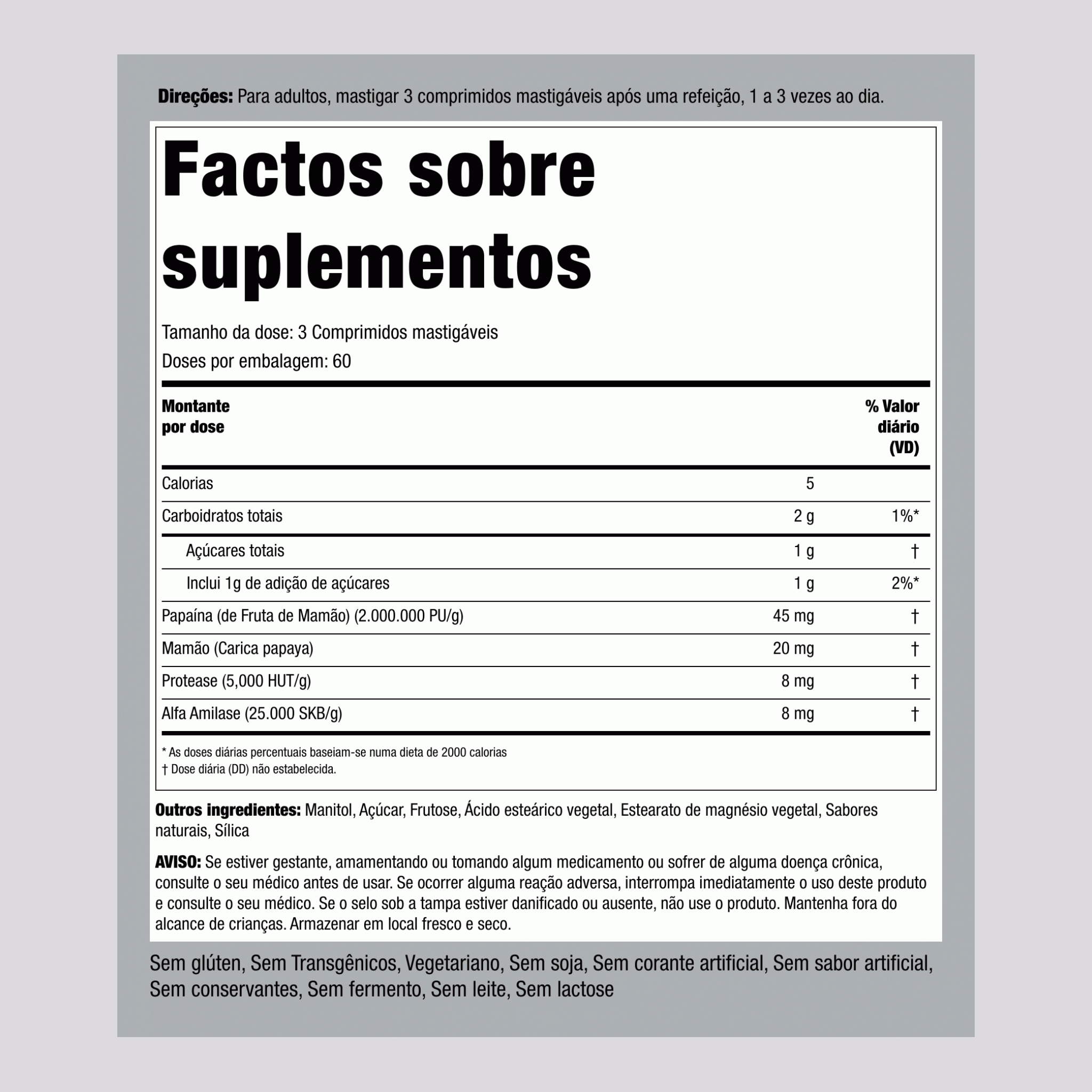 Ultra enzima de papaia suprema,  180 Comprimidos mastigáveis 2 Frascos