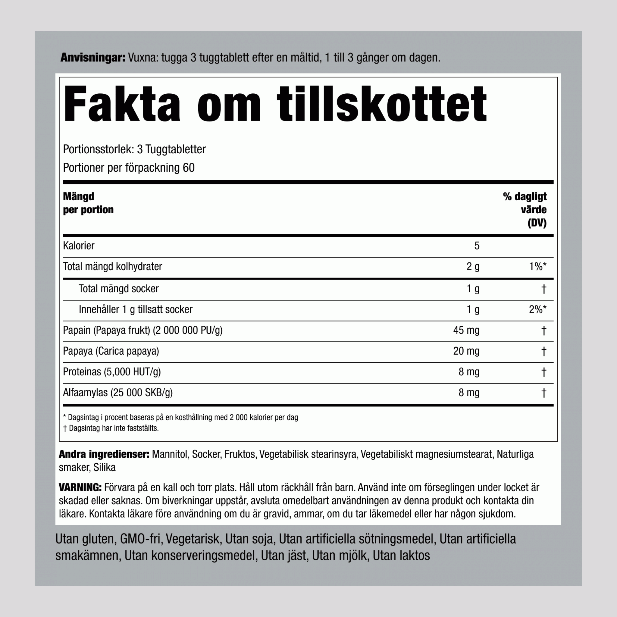 Žvečljive tablete z encimi iz papaje,  180 Žvečljive tablete 2 Steklenice