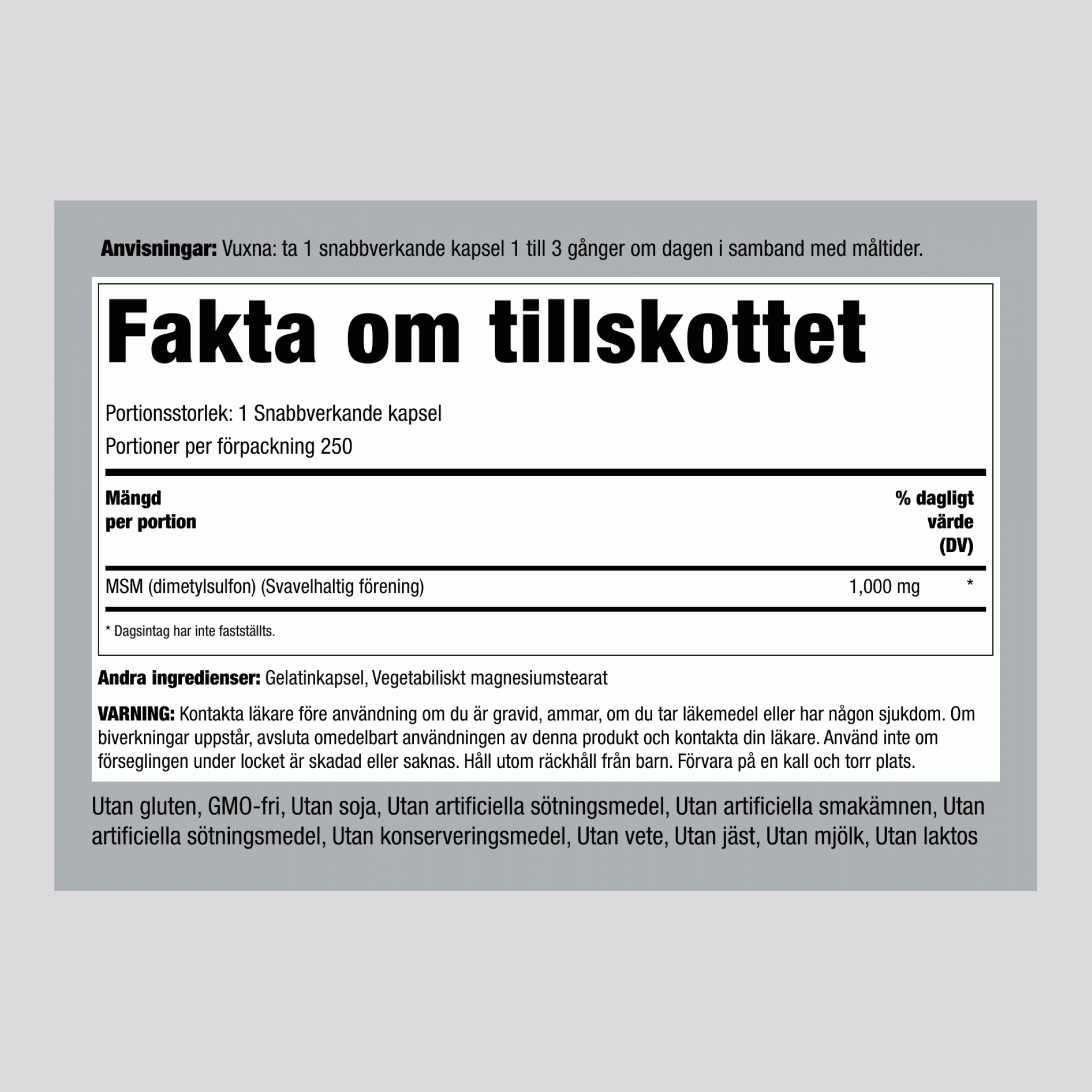 MSM + žveplo  1000 mg 250 Kapsule s hitrim sproščanjem 2 Steklenice   