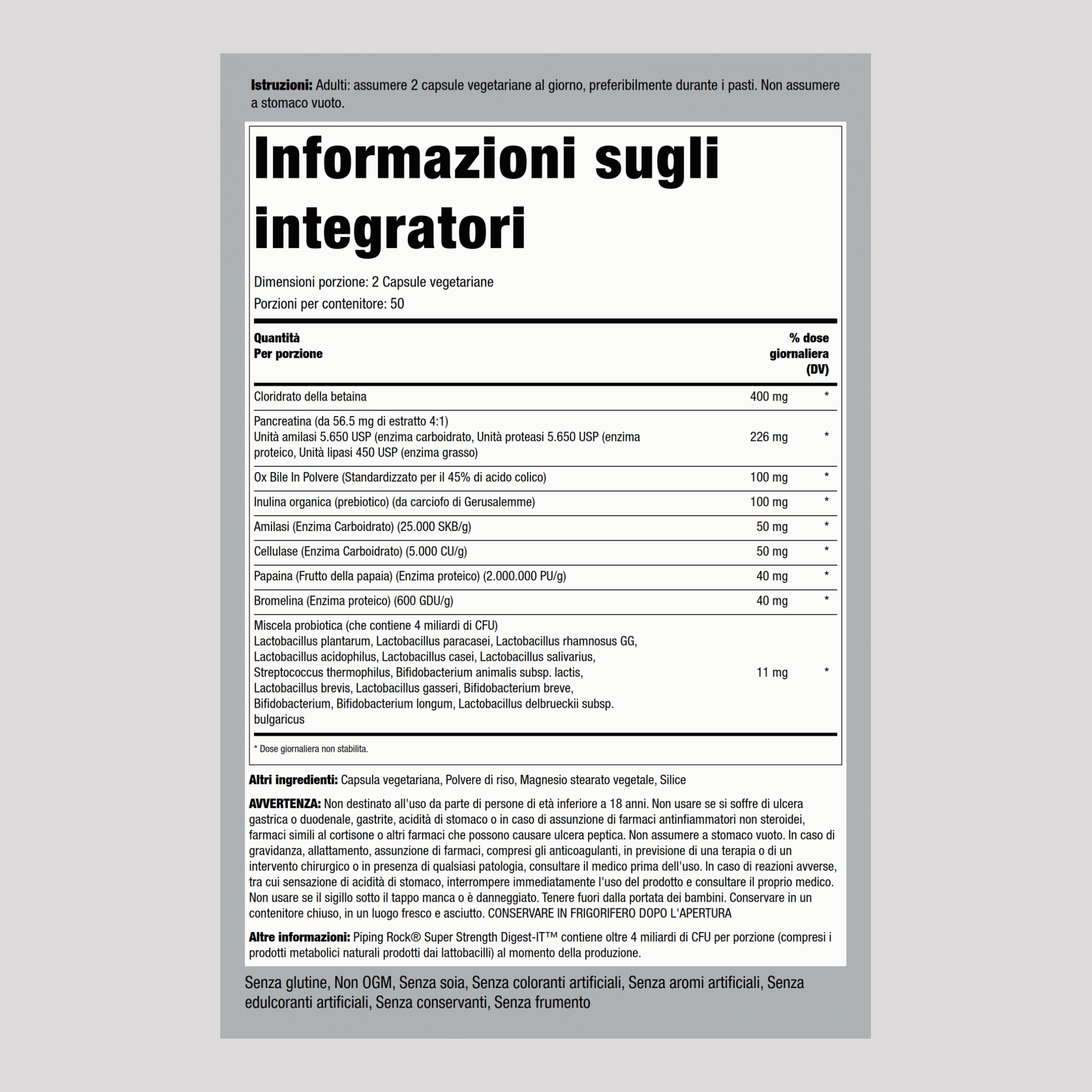 Digest-IT multi-enzimi, intensità super, con probiotici 100 Capsule a rilascio rapido       