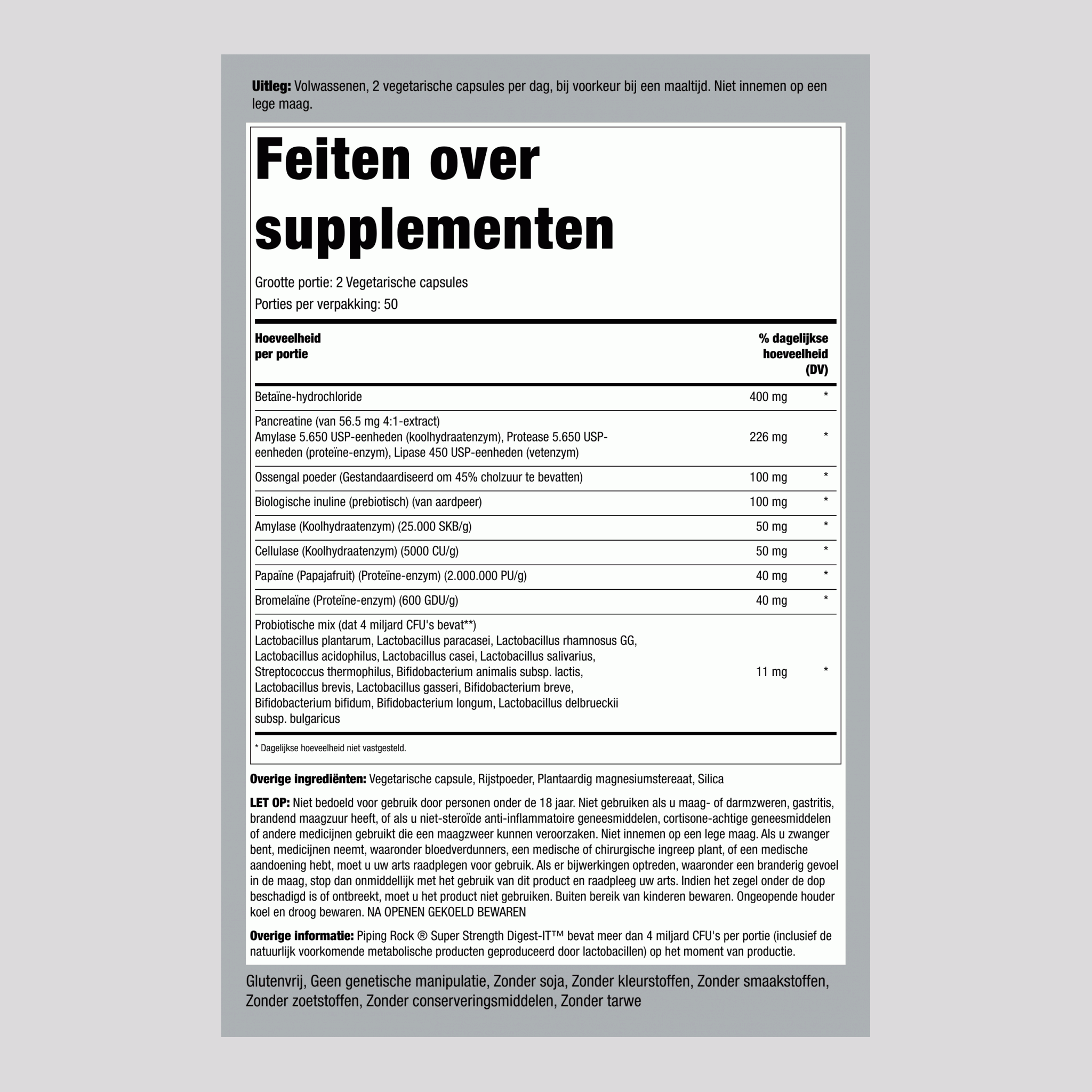 Digest-IT Multi Enzymen Super Sterk met Probiotica, 100 Vegetarische Capsules