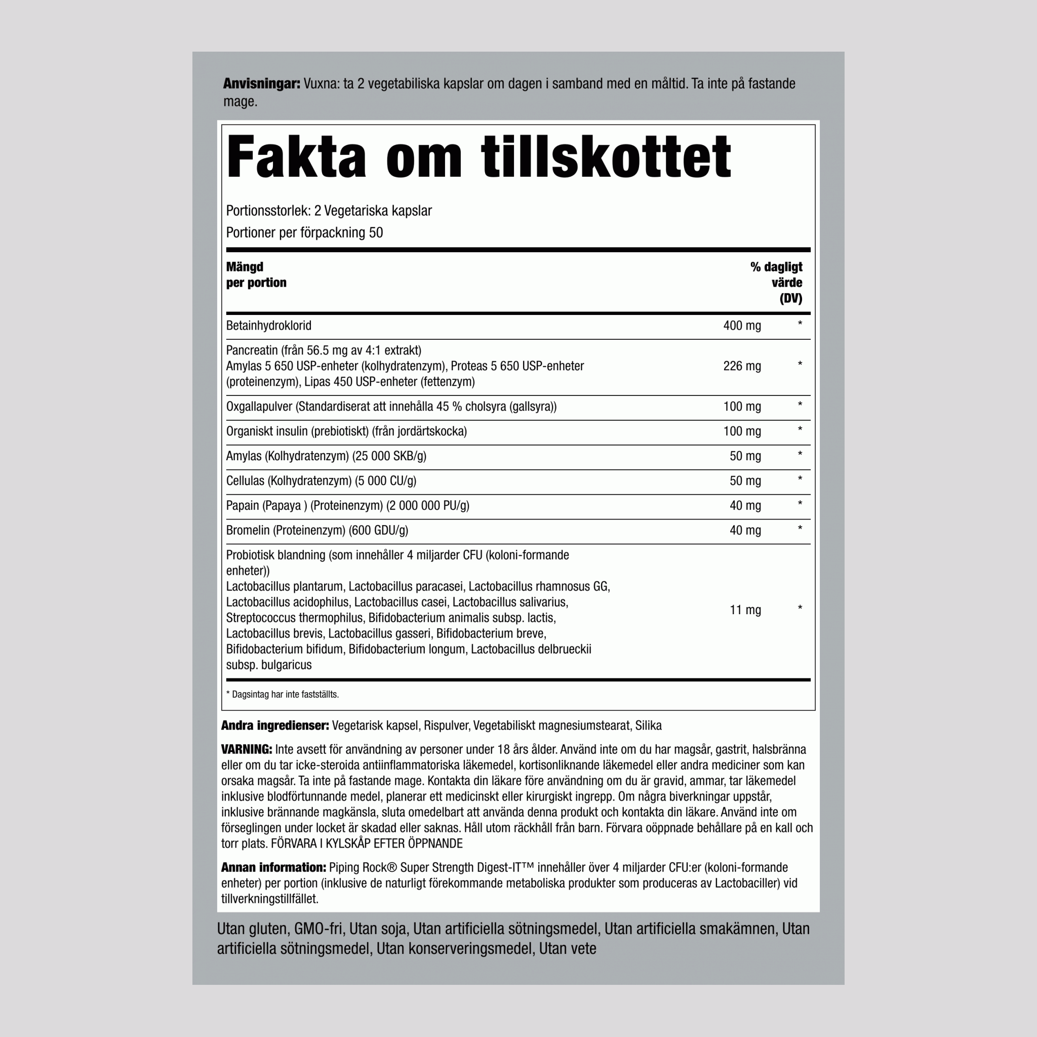 Digest-IT Multi-enzymer, superstyrka med probiotika 100 Vegetariska kapslar      