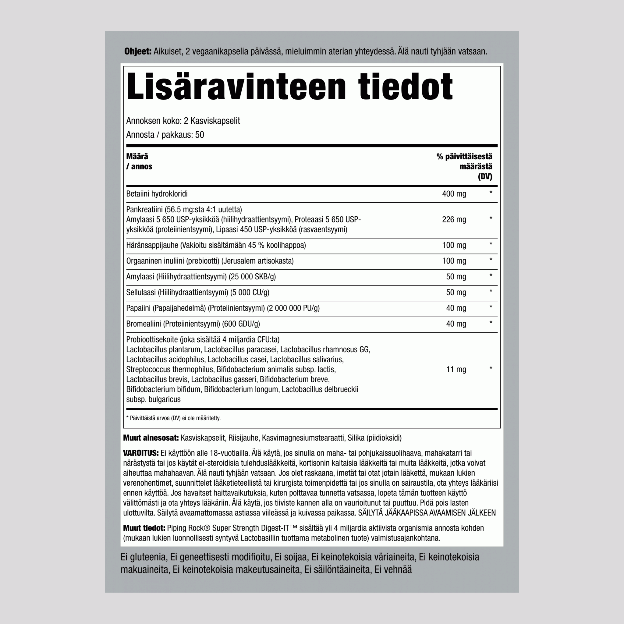 Digest-IT multientsyymit, supervahvat, sis. probiootteja,  100 Kasviskapselit 2 Pulloa