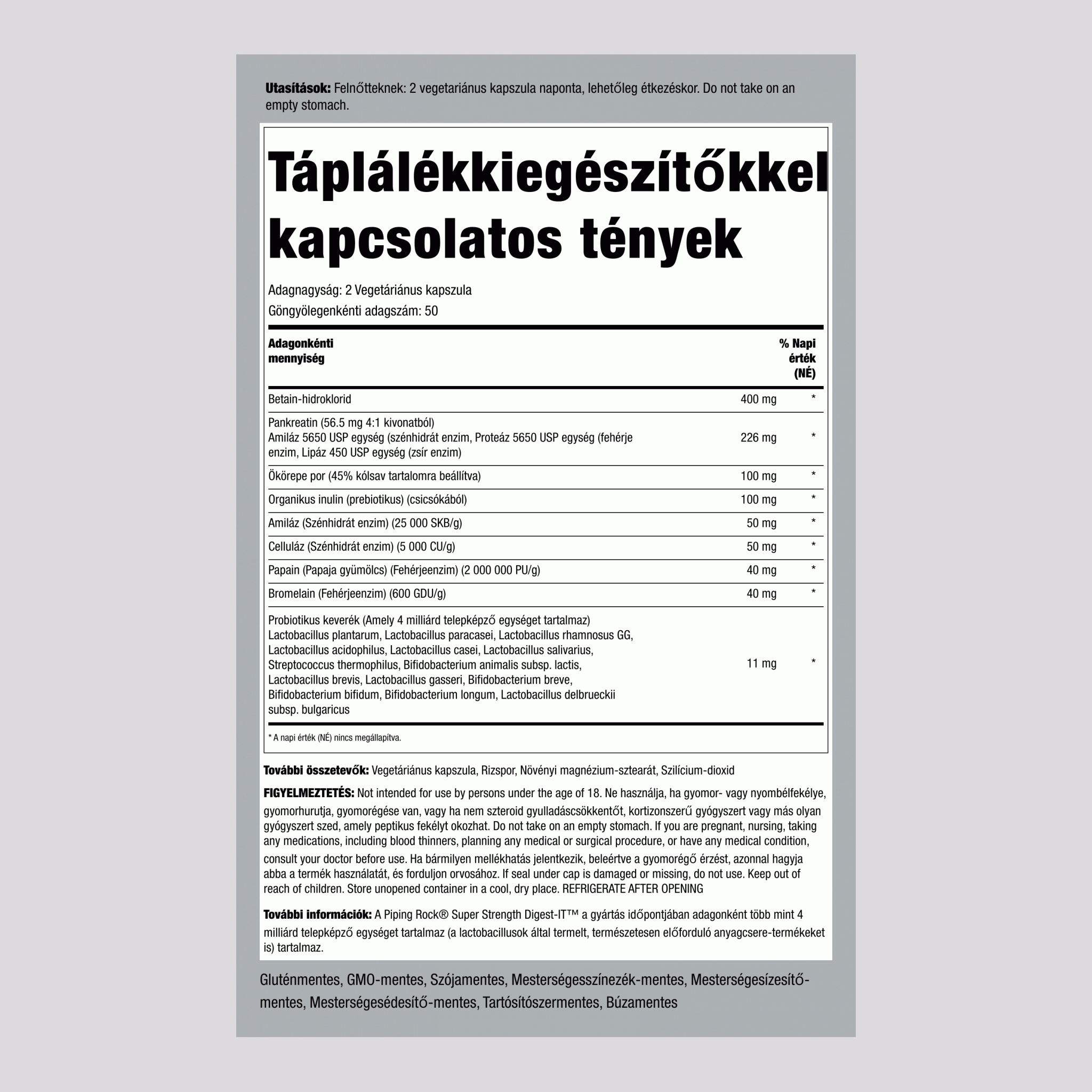 Digest-IT multienzim szupererő probiotikumokkal,  100 Vegetáriánus kapszula 2 Palackok