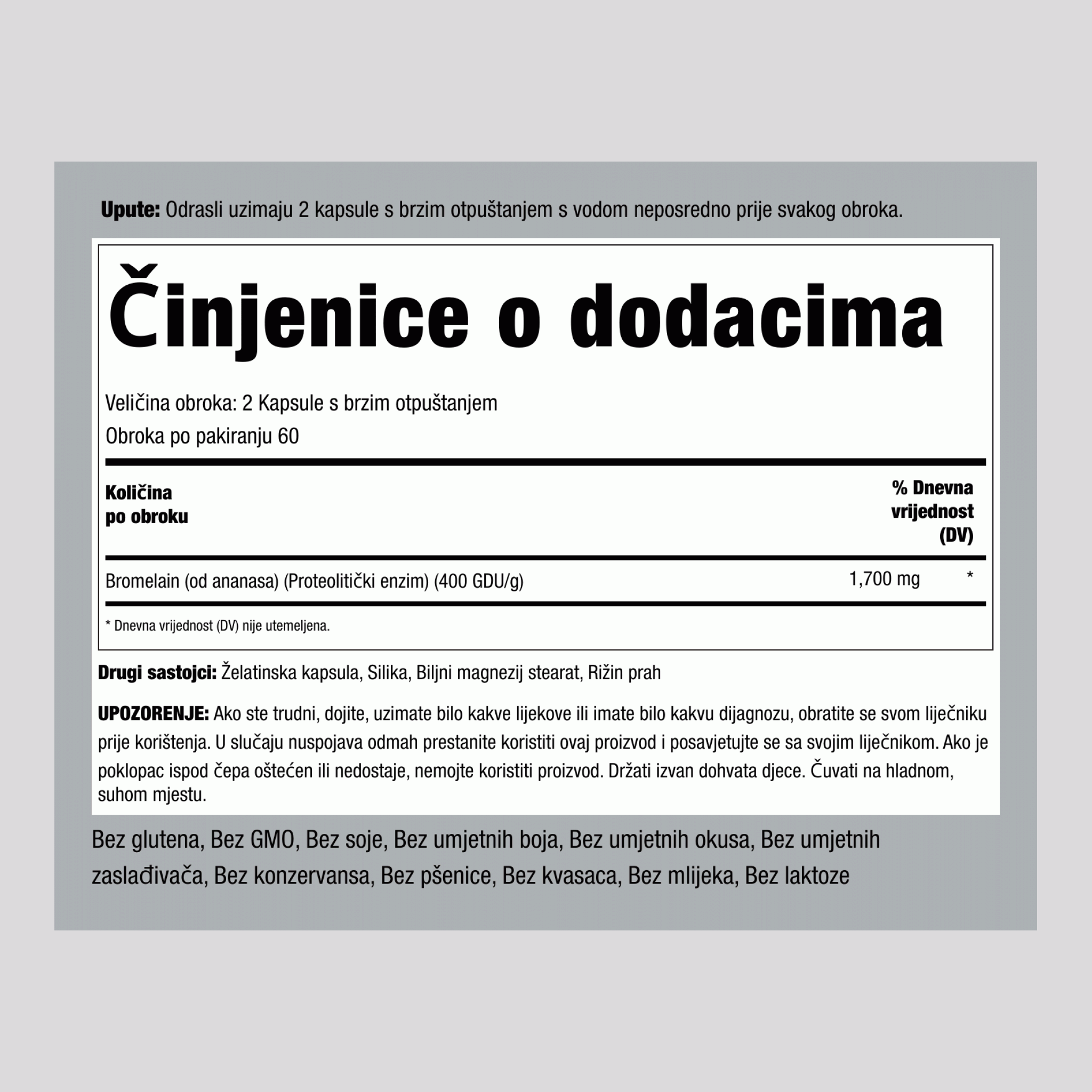 Ultra Strength bromelin  1700 mg (po obroku) 120 Kapsule s brzim otpuštanjem     