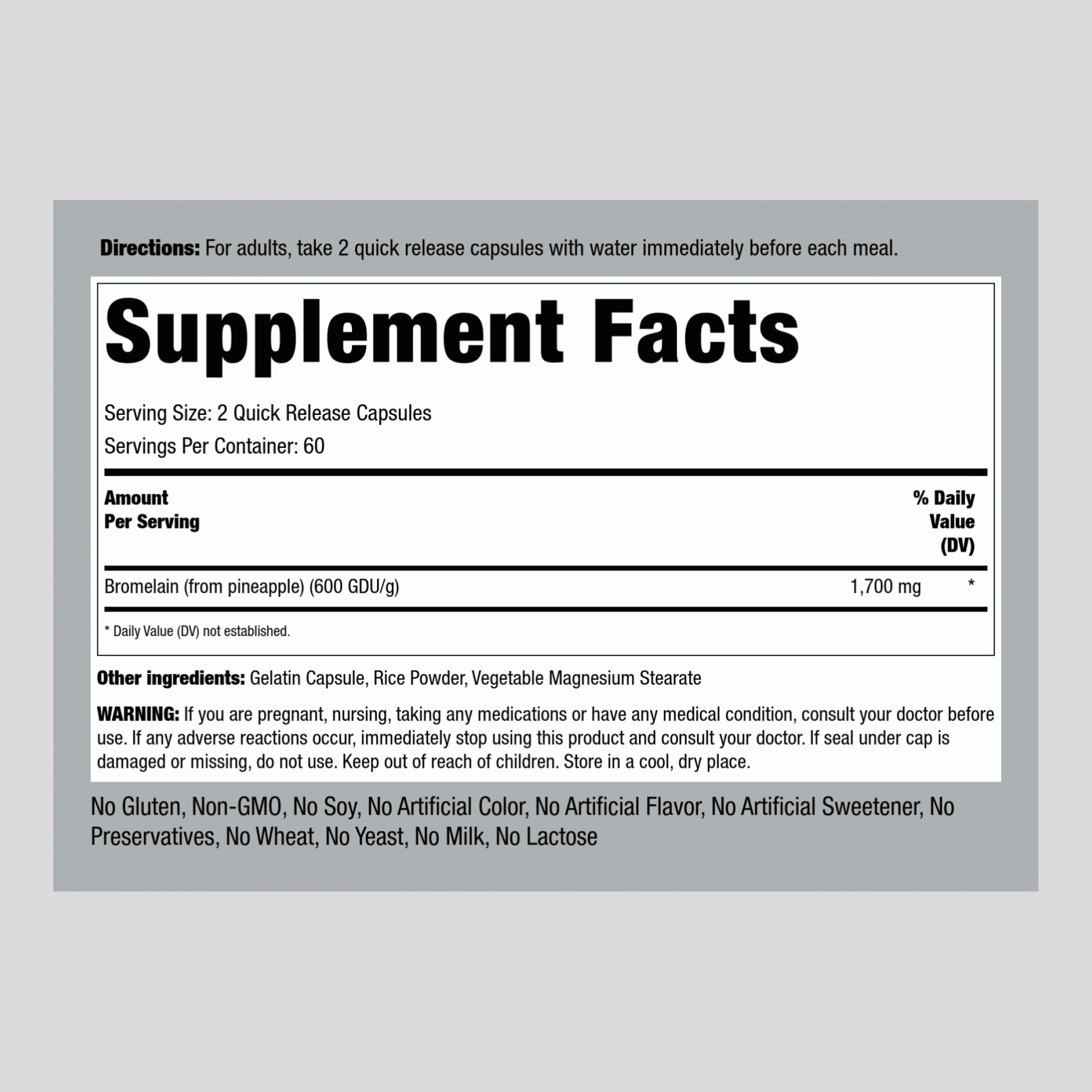 Ultra Strength Bromelain, 1700 mg (per serving), 120 Quick Release Capsules