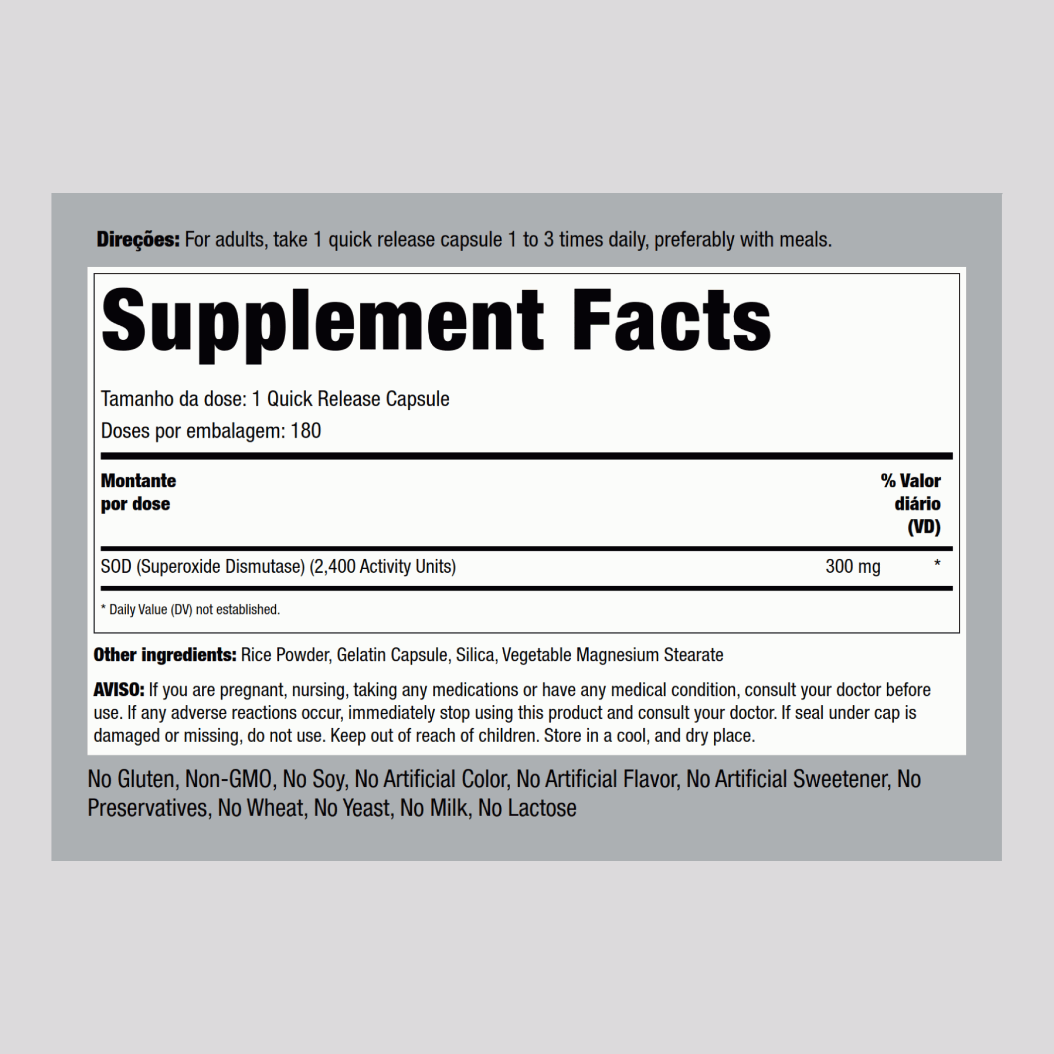 SOD Superoxide Dismutase 2400 Units, 300 mg, 180 Quick Release Capsules, 2  Bottles