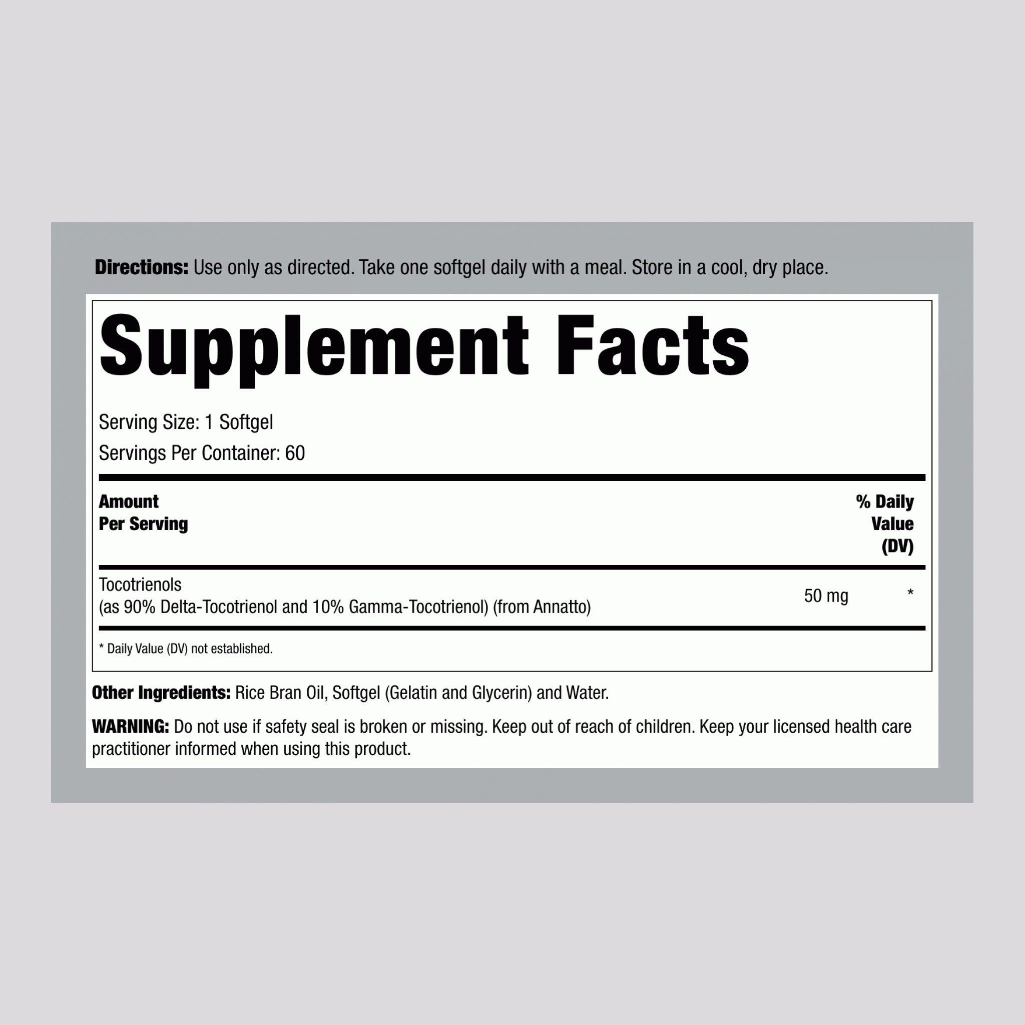 Vitamin E Tocotrienols 50 mg, Soy Free, 60 Softgels