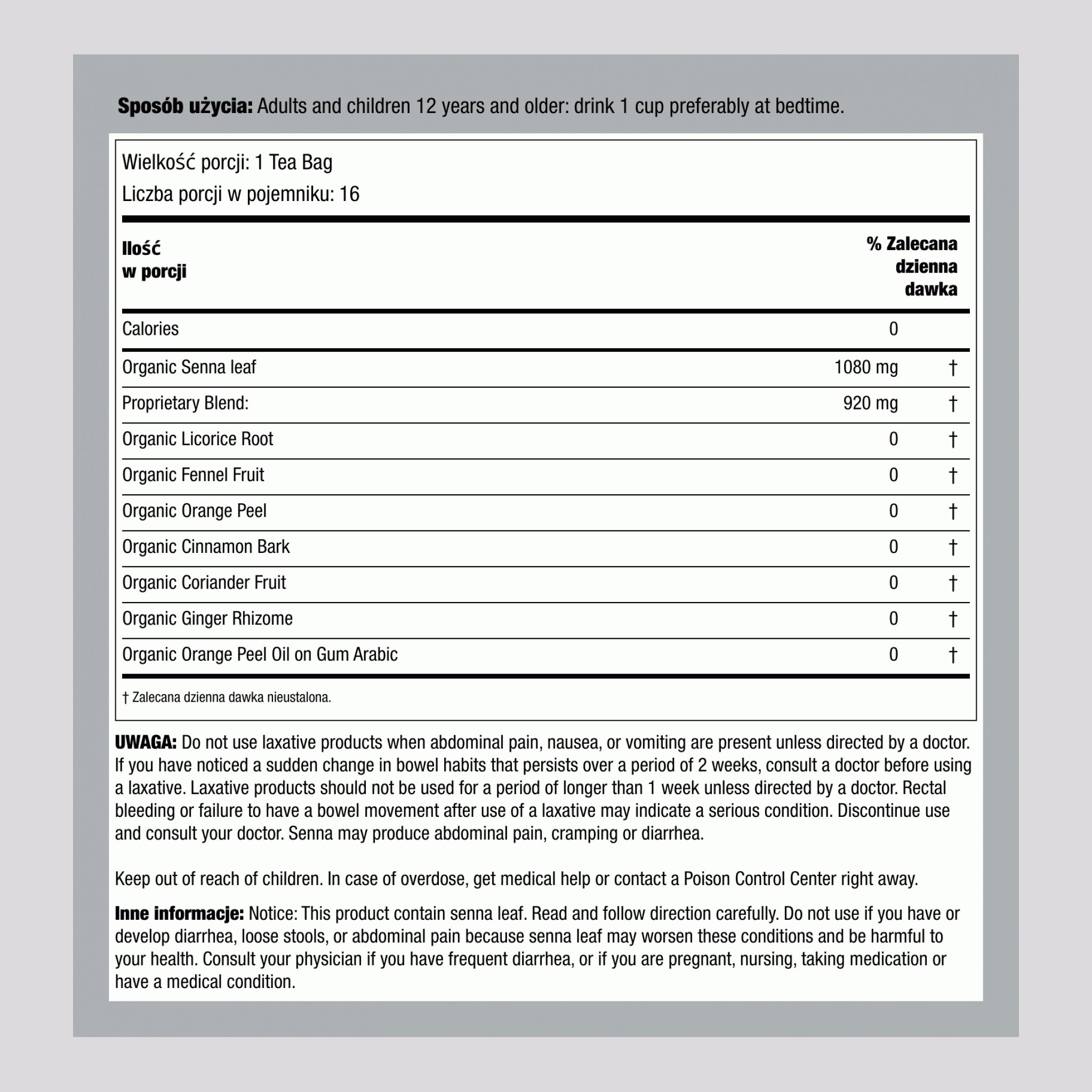 Herbatka przeczyszczająca Smooth Move (ekologiczna) 16 Torebki do herbaty       
