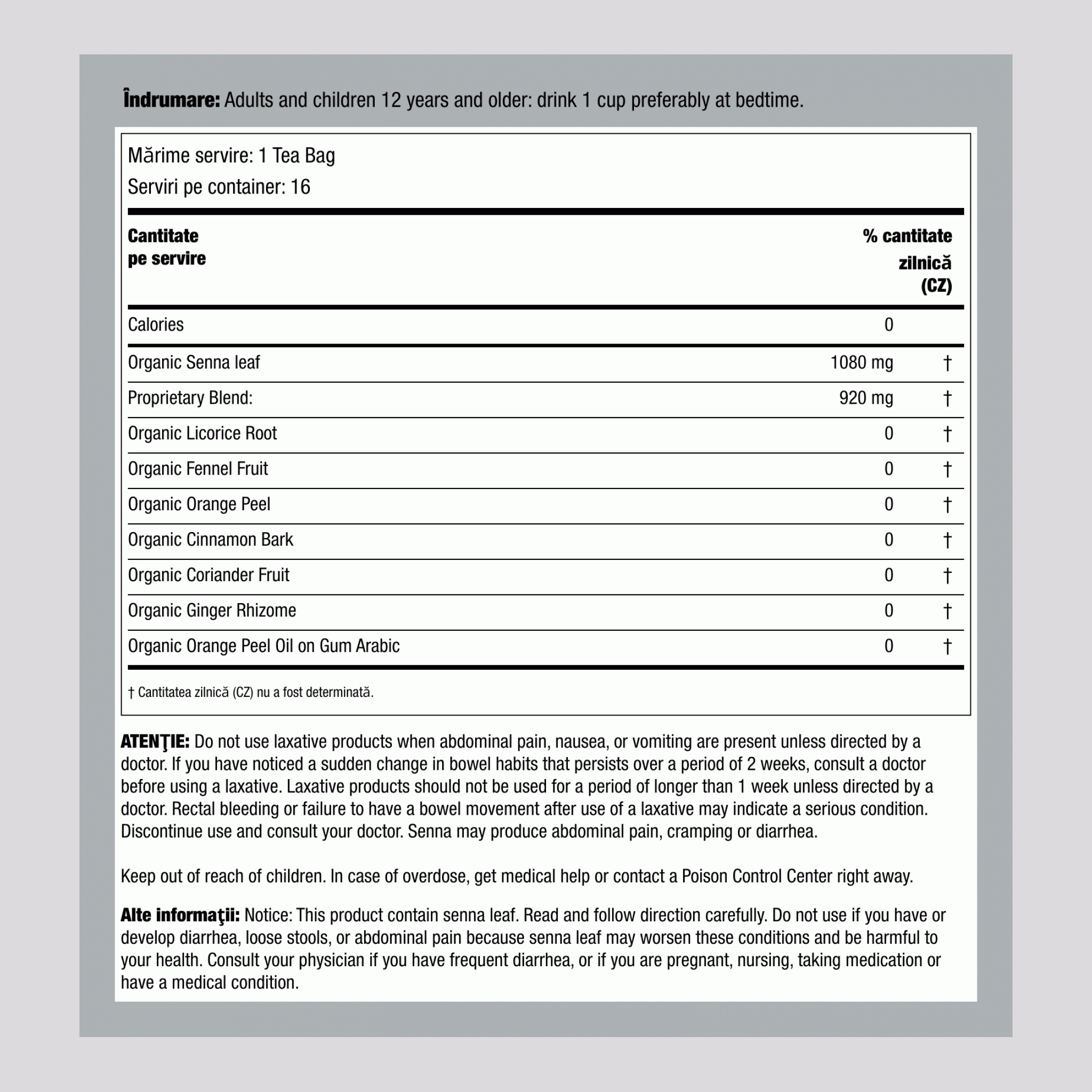 Ceai laxativ Smooth Move (organic) 16 Pliculeţe de ceai       