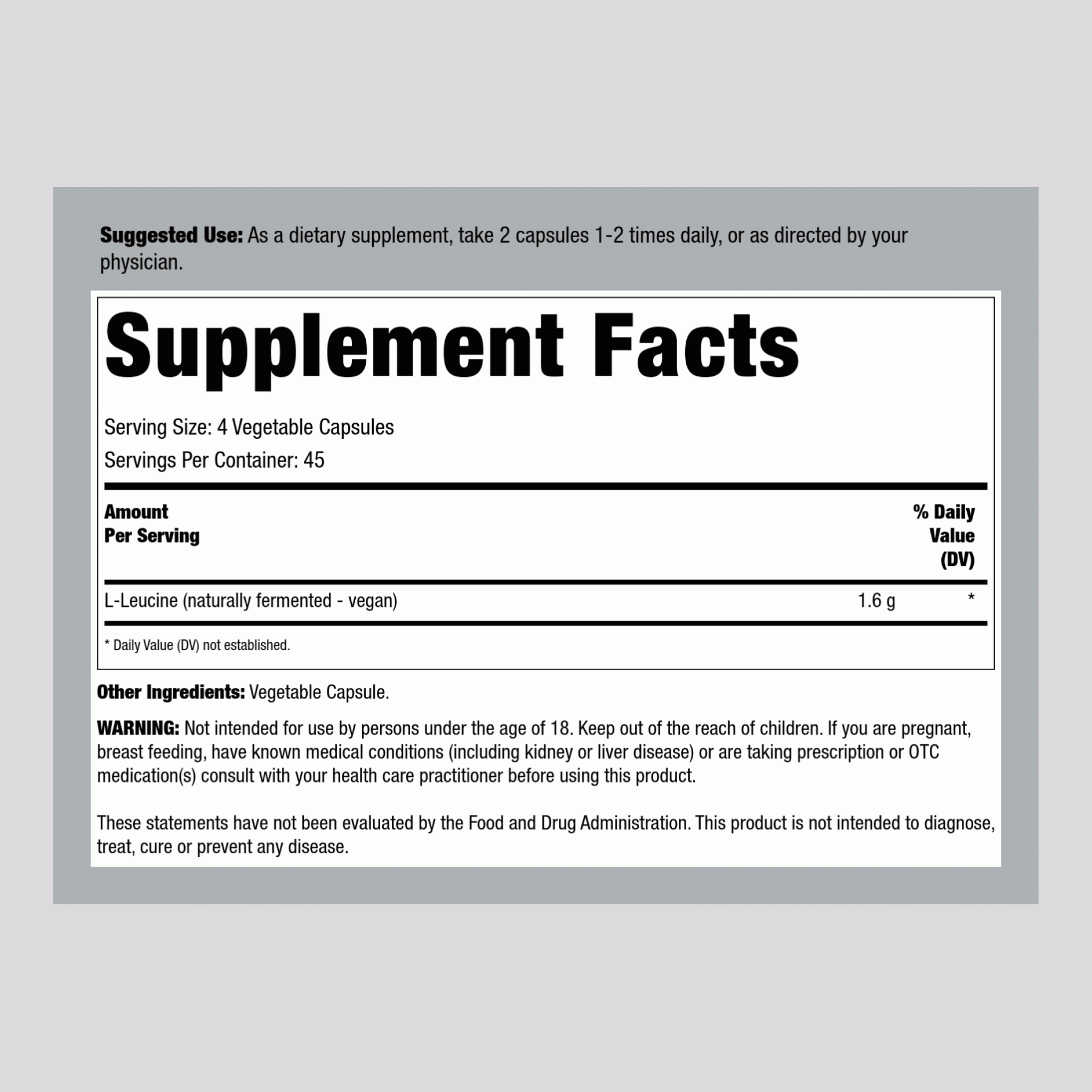 L-Leucine, 400 mg, 180 Veggie Capsules