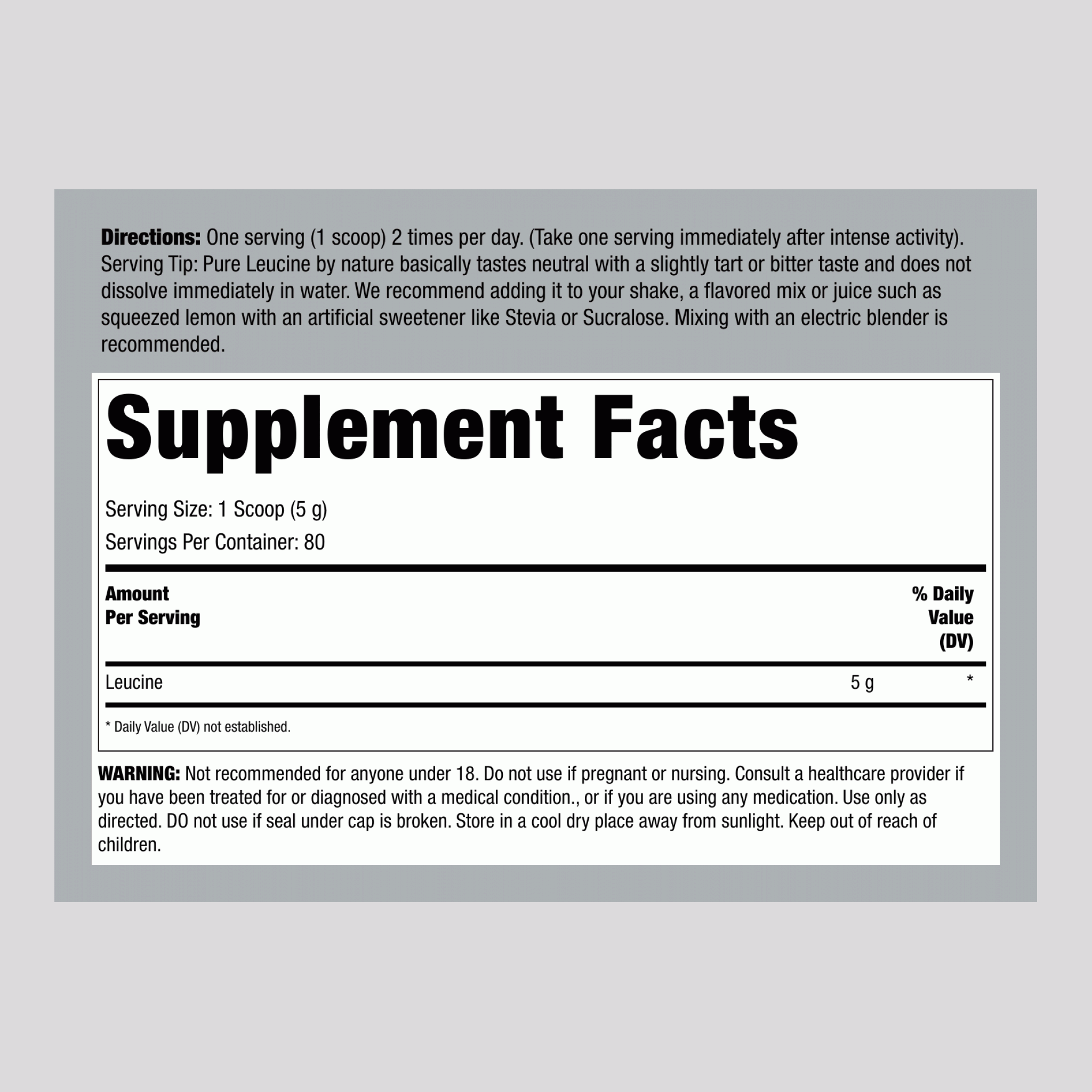 Leucine, 5000 mg, 14.11 oz (400 g) Powder