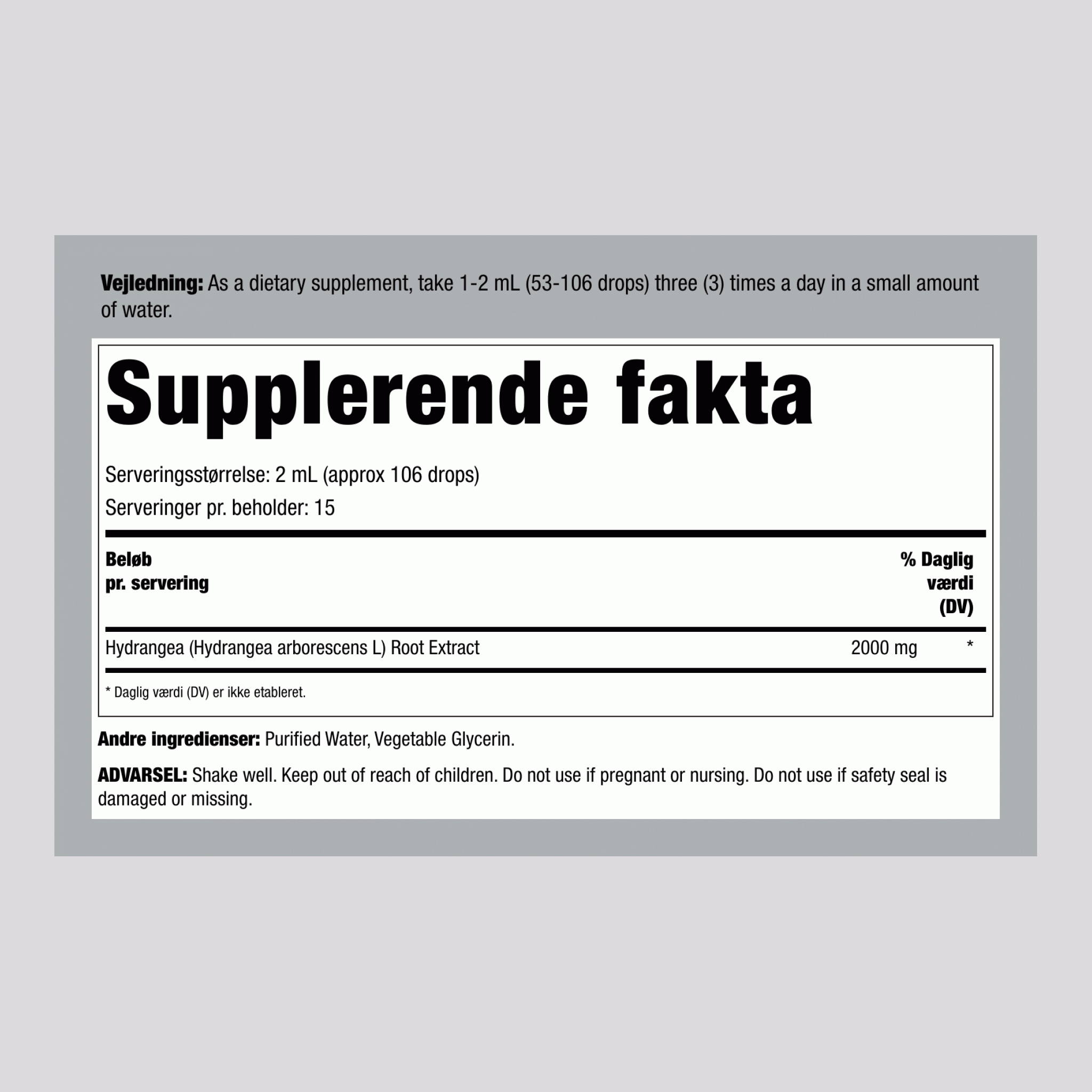 Hydrangea rod flydende ekstrakt 2000 mg (pr. dosering) 1 fl oz 30 ml Pipetteflaske  