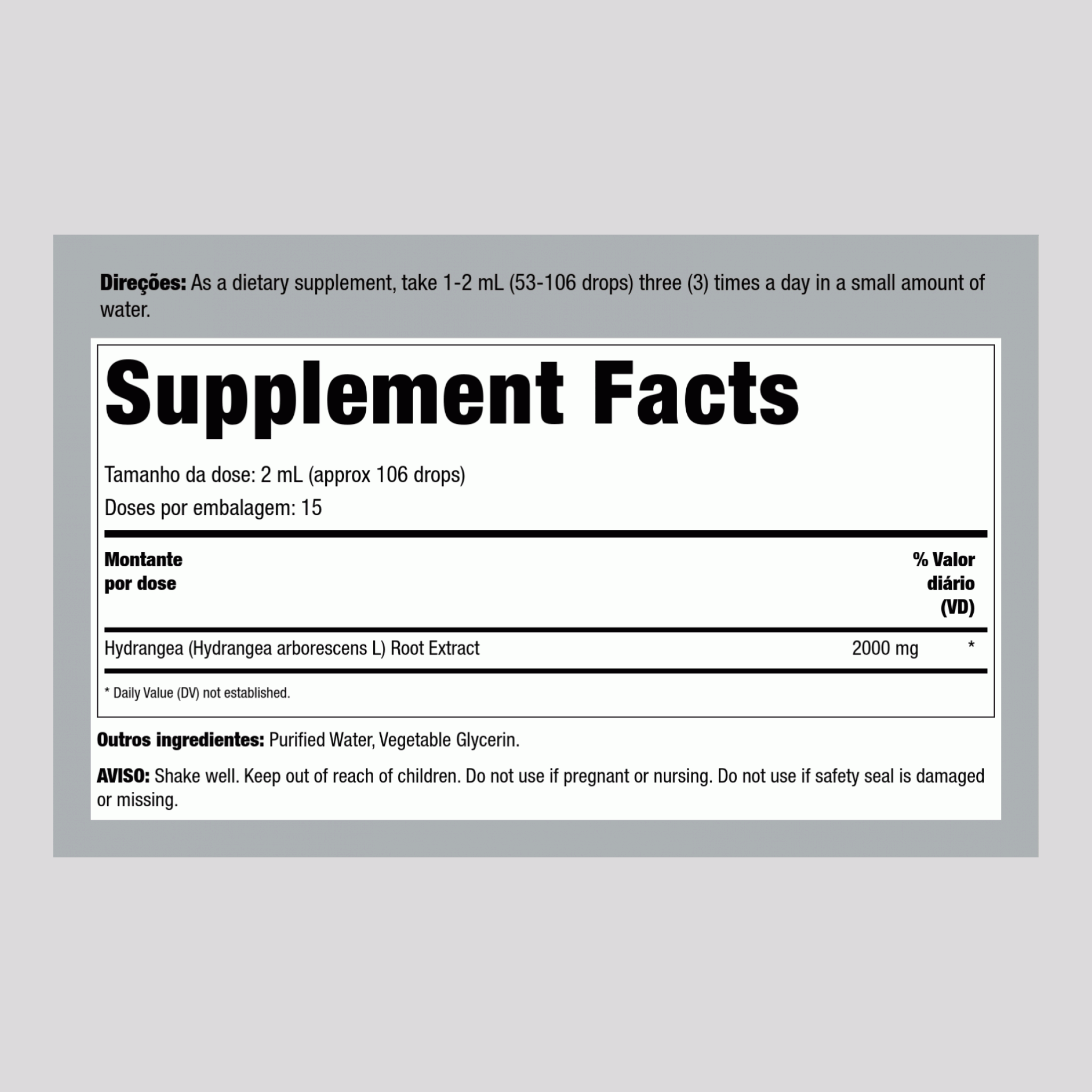 Extrato de Raiz de Hortênsia Líq. 2000 mg (por dose) 1 fl oz 30 ml Frasco conta-gotas  