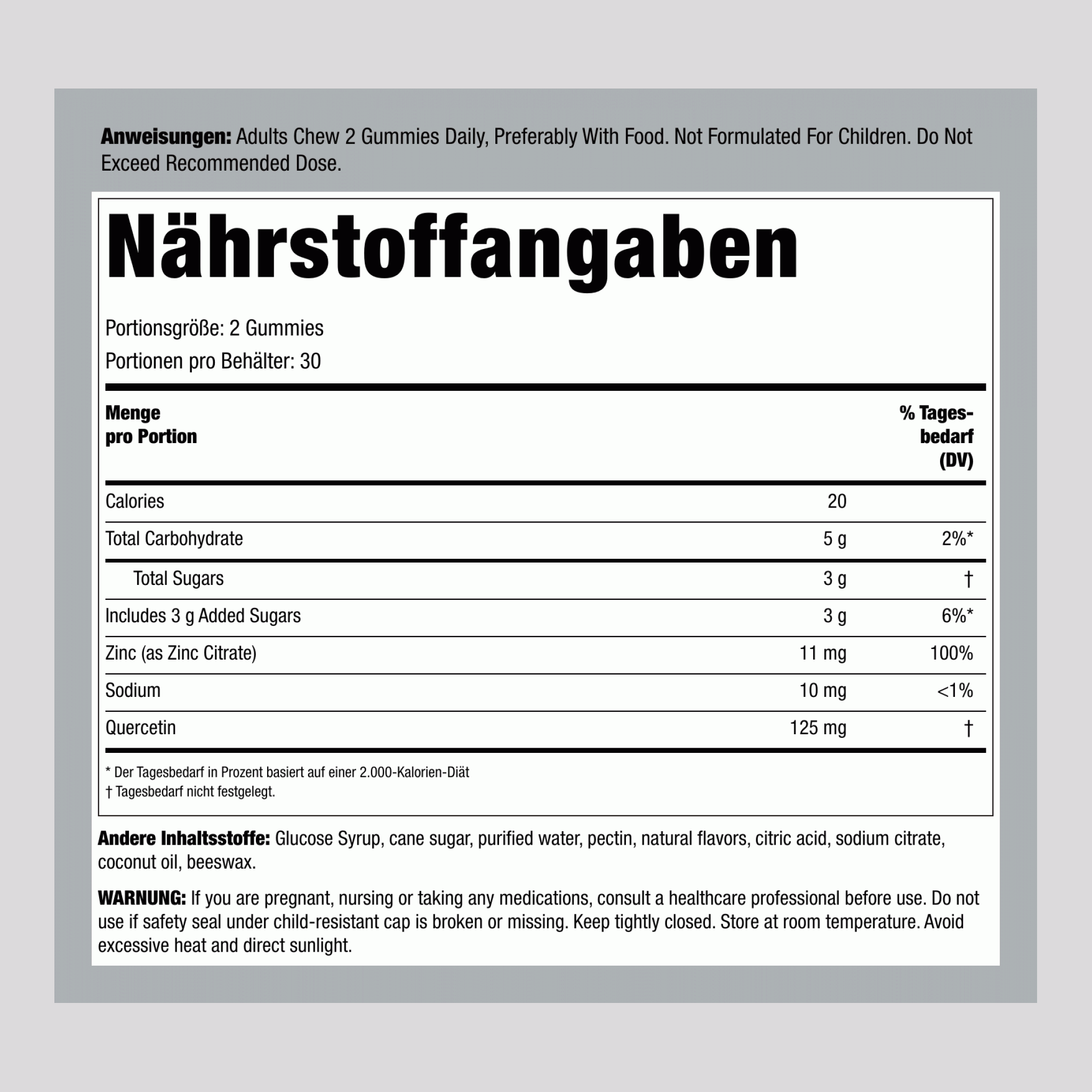 Quercetin + Zink (Zitrone) Gummibärchen  60 Gummis       