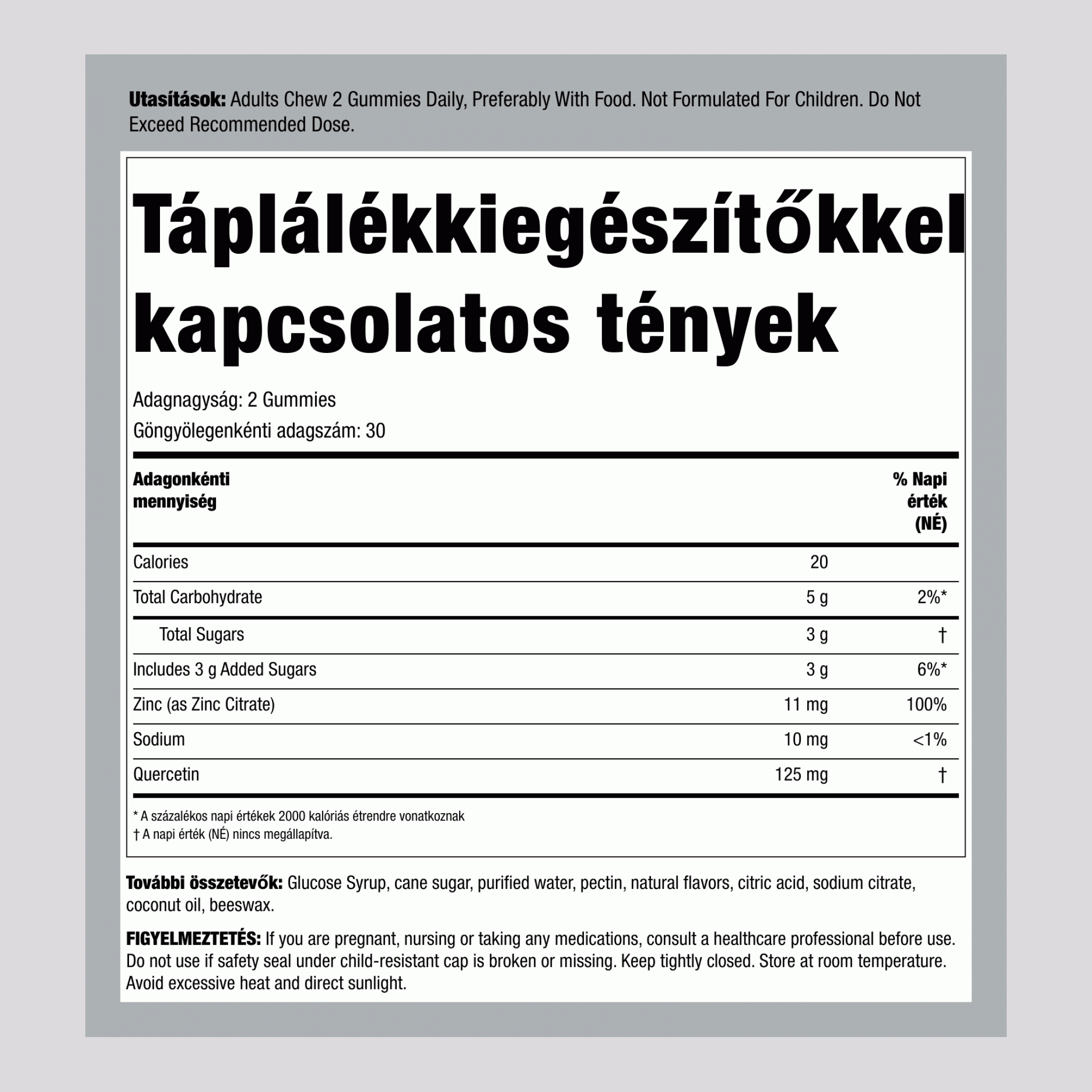 Kvercetin + cink (citrom) gumicukor 60 Gumi       