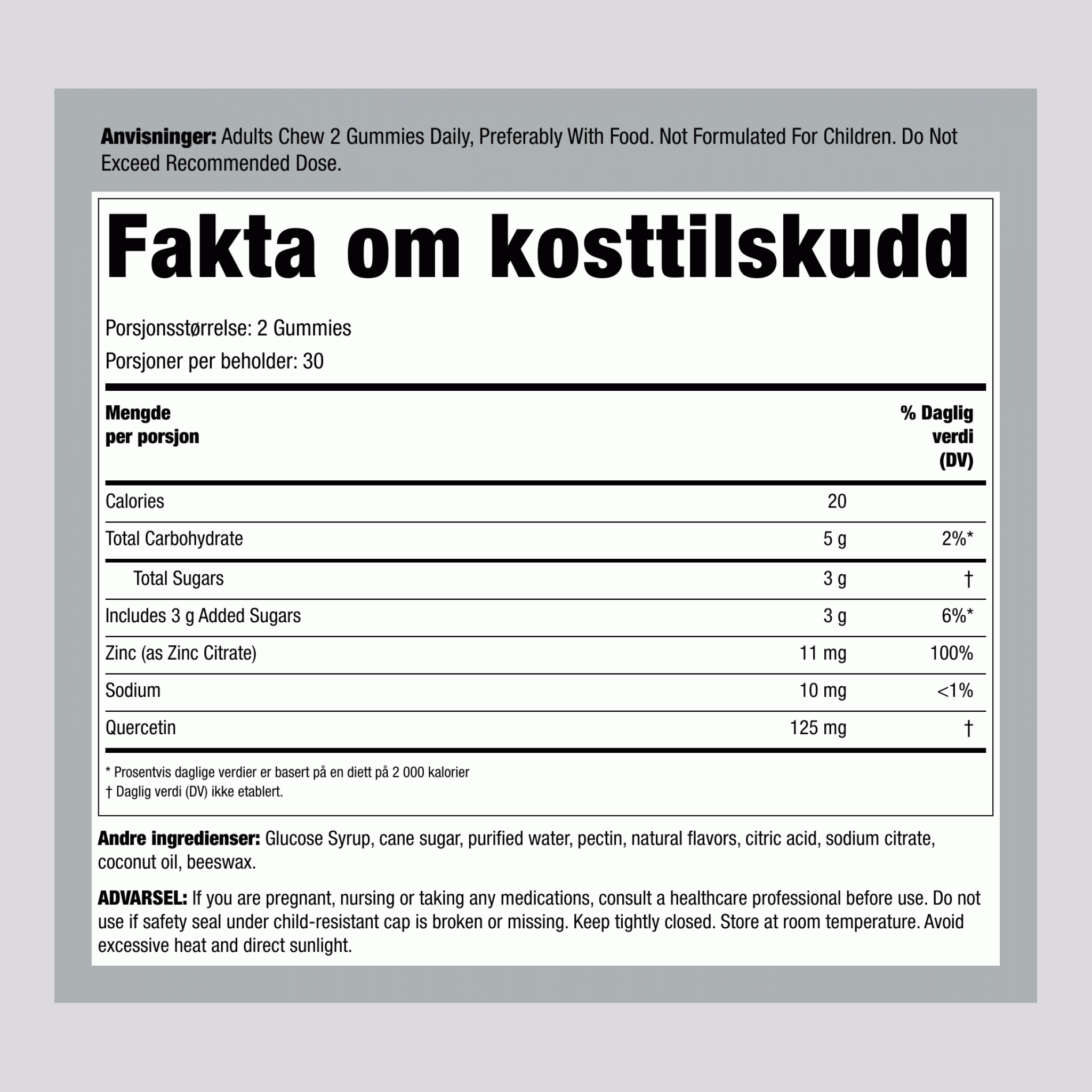 Quercetin + sink (sitron) gummier 60 Gummifigurer       