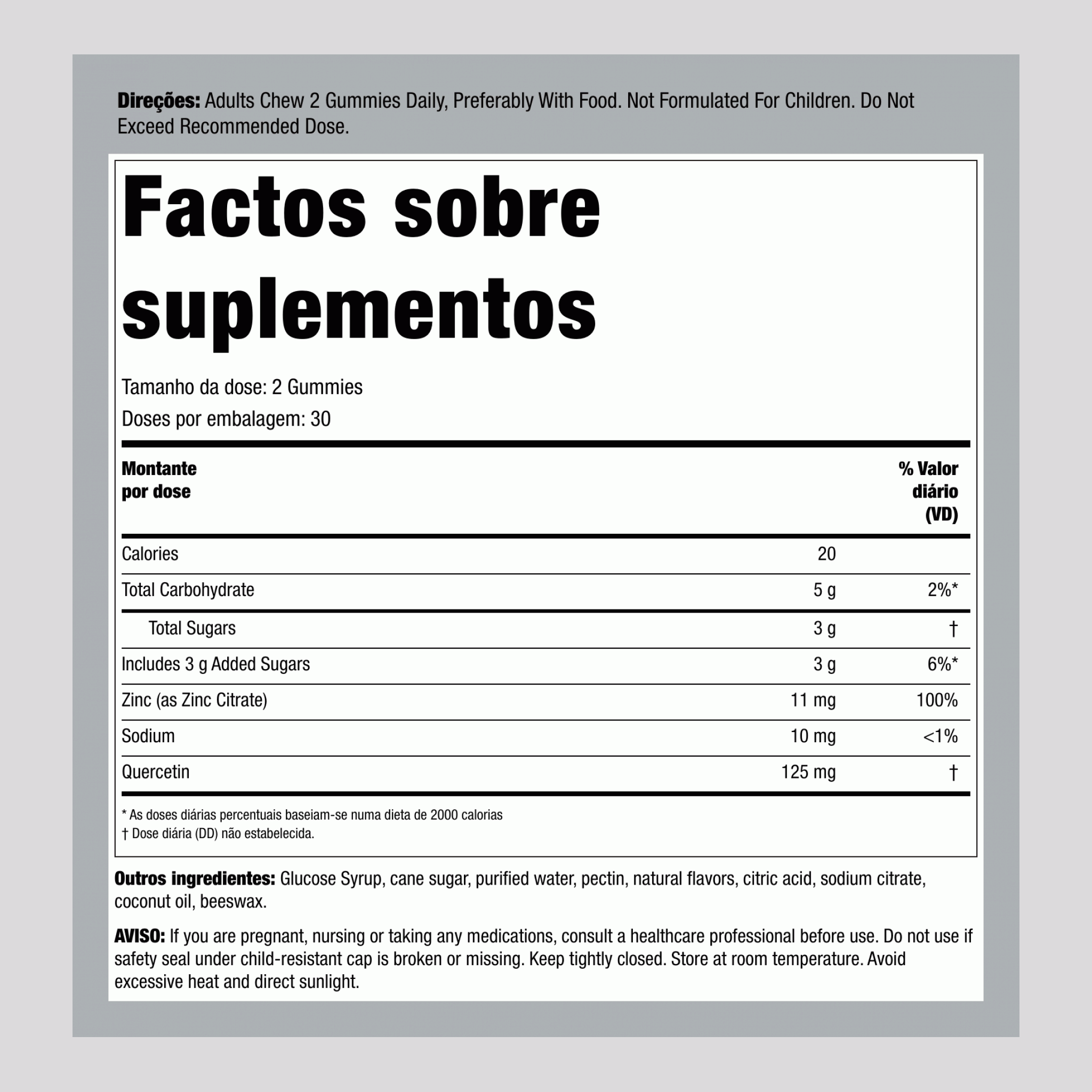 Gomas de Quercetina + Zinco (sabor limão) 60 Gomas       