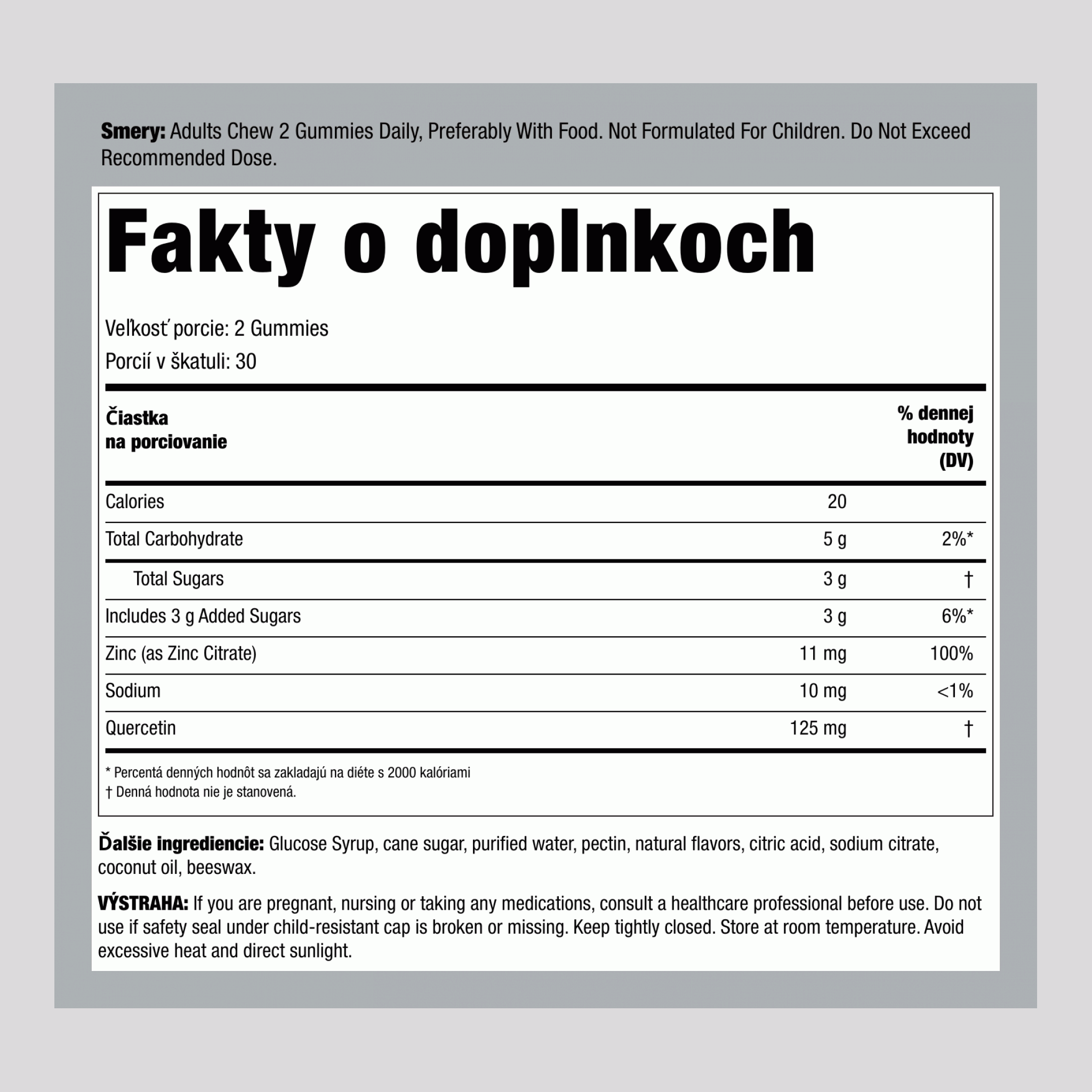 Kvercetín + zinok (citrón) želé 60 Želatínové cukríky       