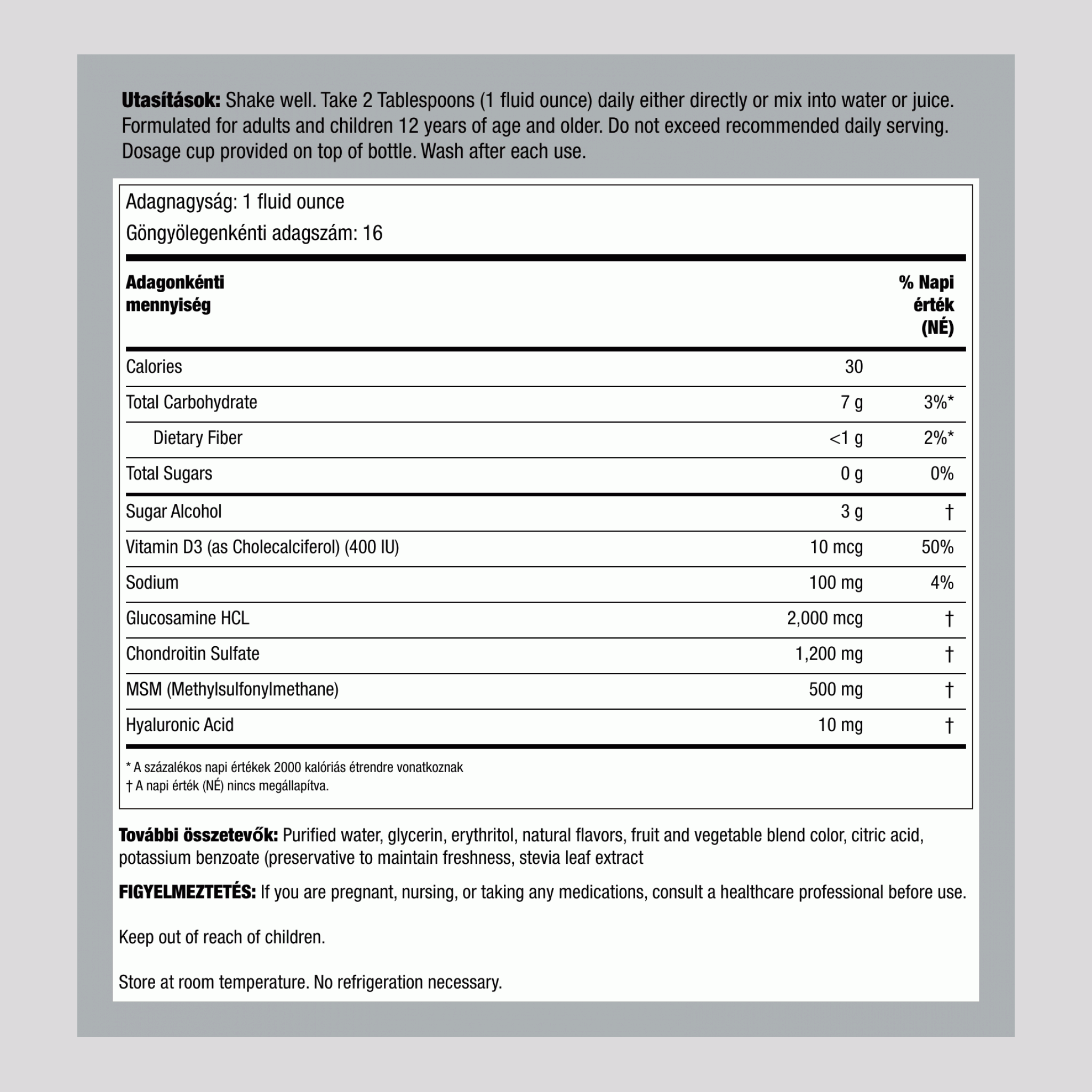 Ízületi mozgás Glükozamin 16 fl oz 480 ml Palack    
