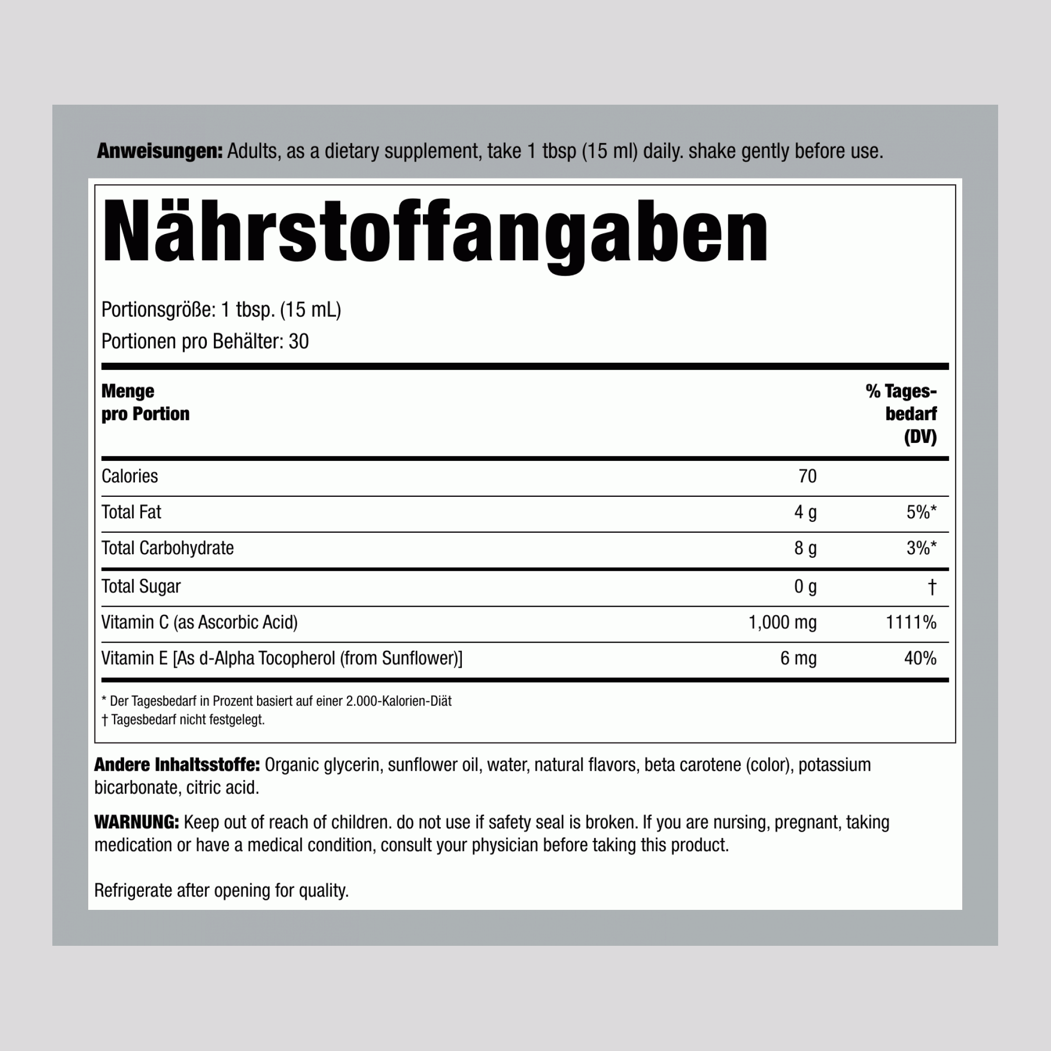 Liposomal Vitamin C 1000 mg (pro Portion) 15.2 fl oz 450 ml Flasche  