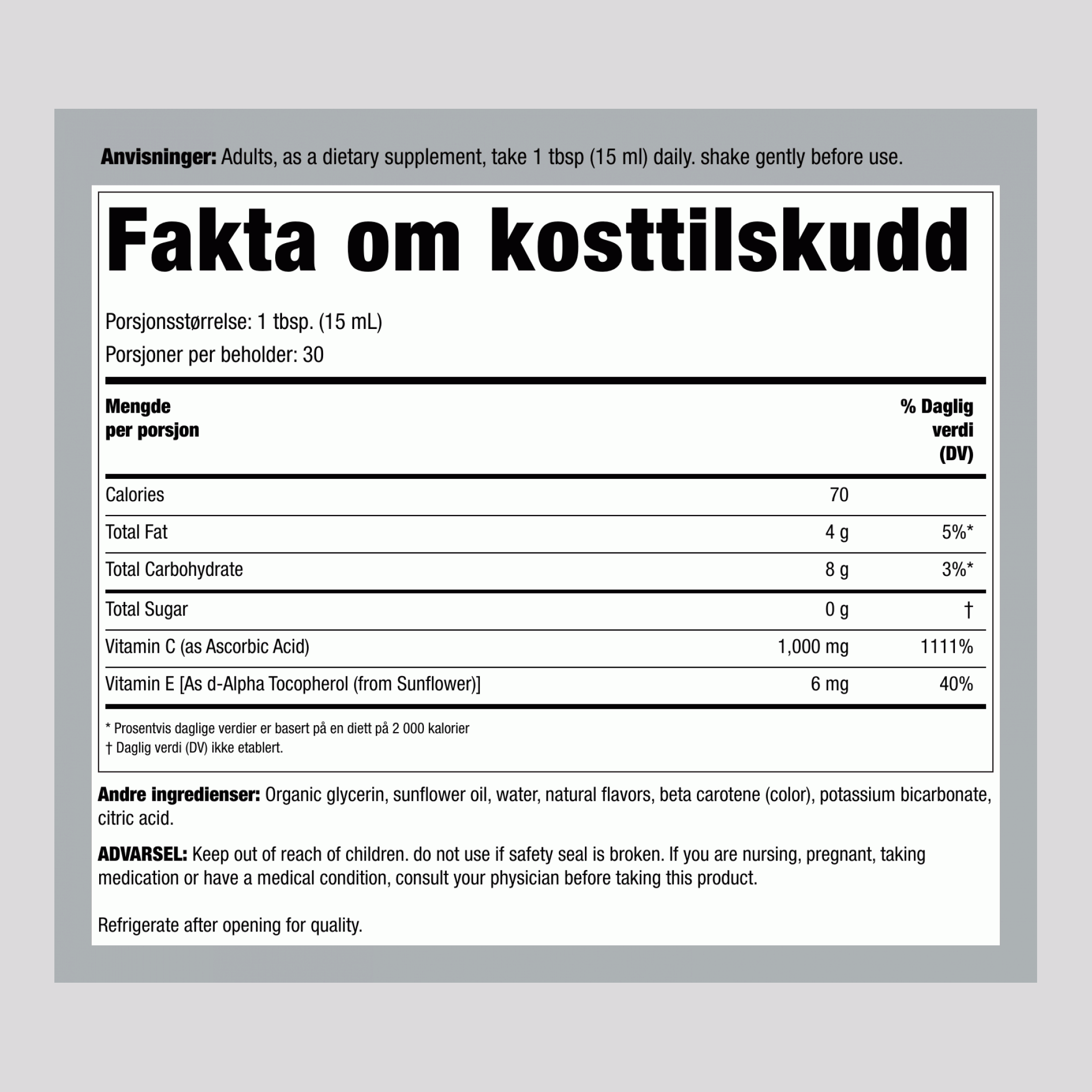 Liposomal Vitamin C 1000 mg (per dose) 15.2 ounce 450 mL Flaske  