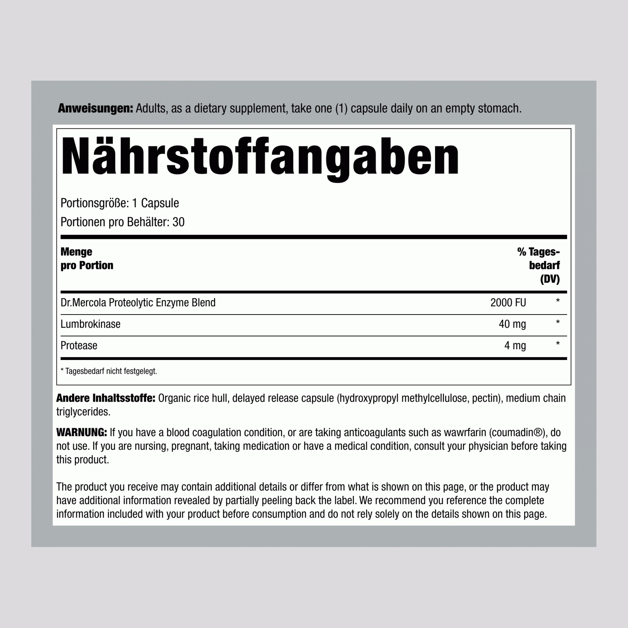 Lumbrokinase-Enzyme 30 Kapseln       