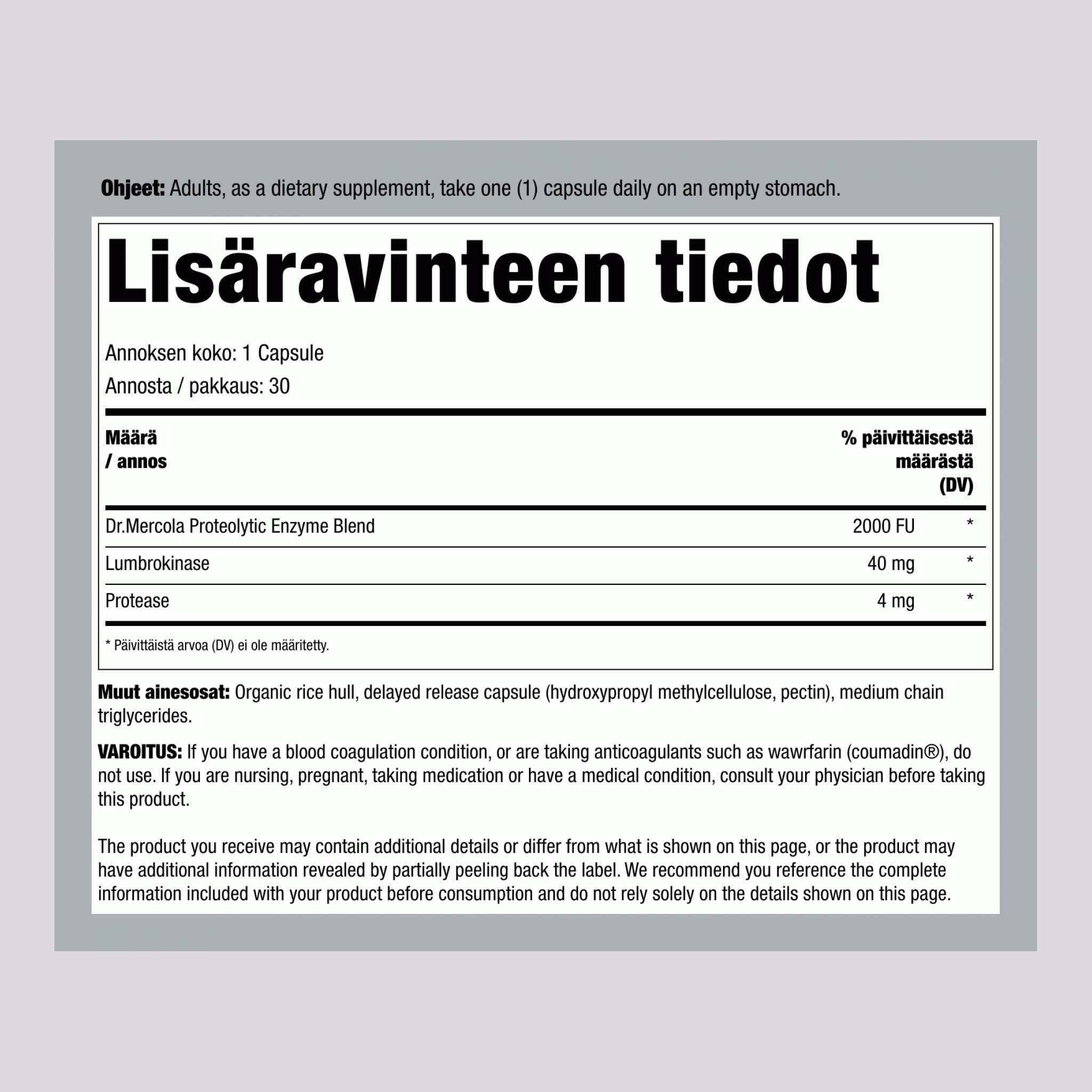 Lumbrokinaasientsyymit 30 Kapselia       