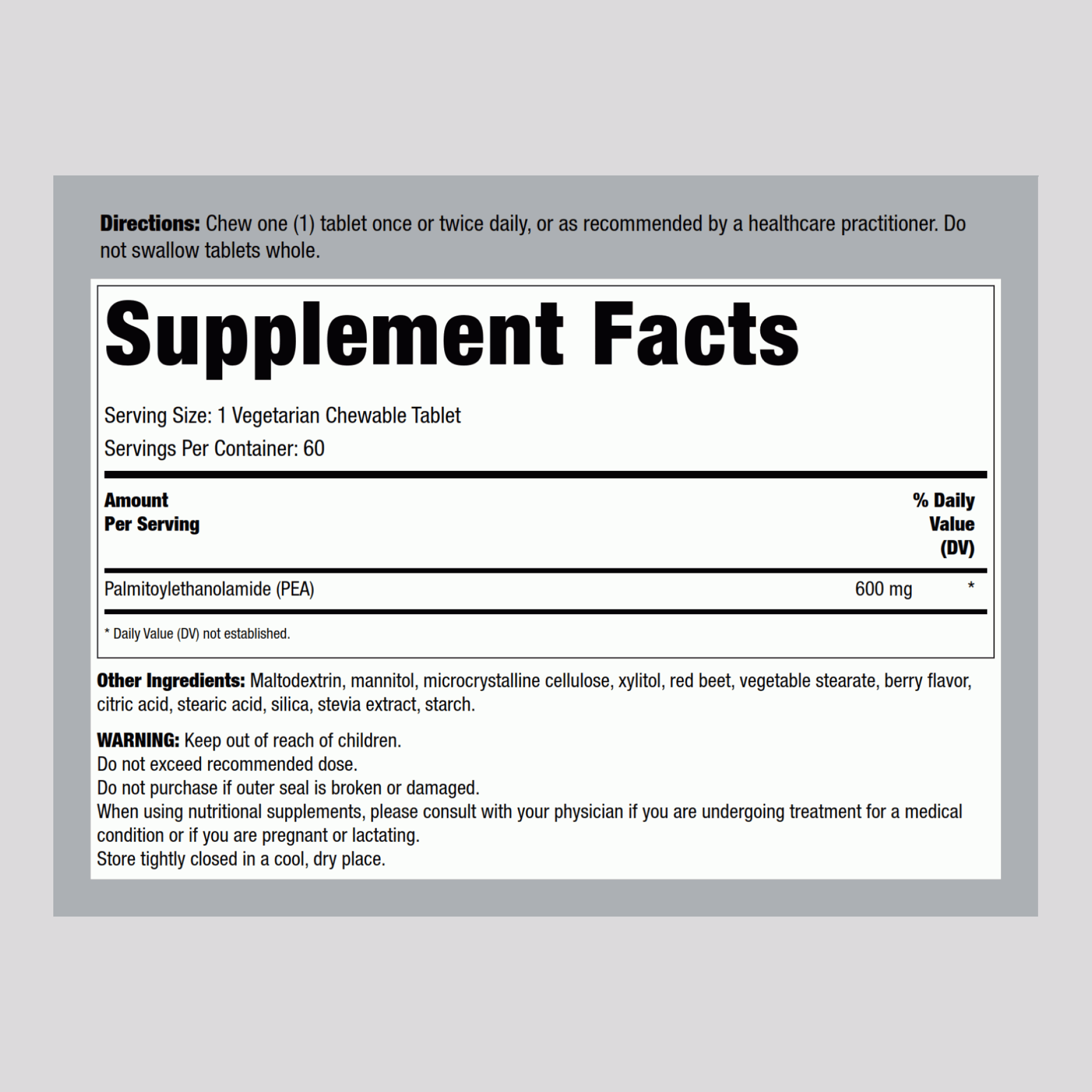 PEA（十六酰胺乙醇）- 緩解不適（漿果味） 60 素食咀嚼錠       