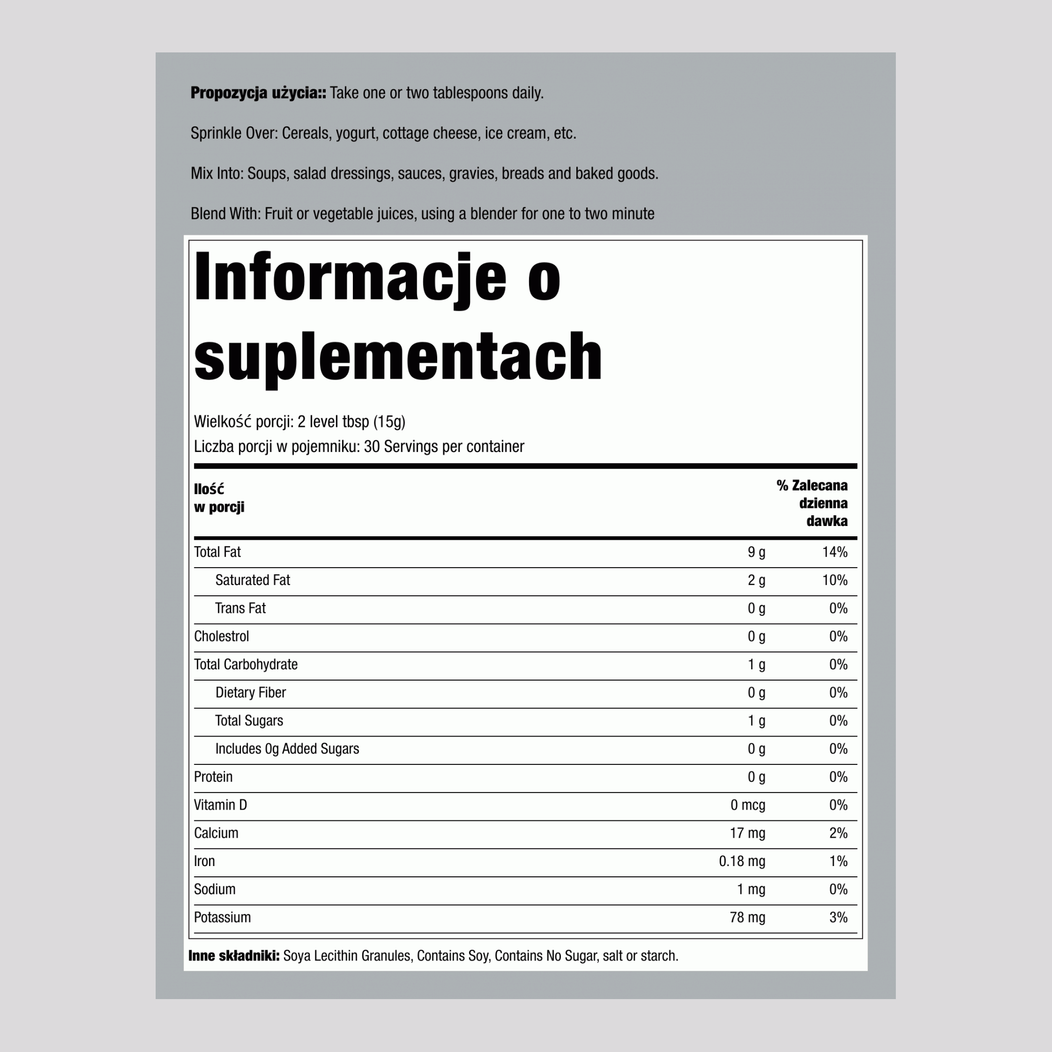 Granulki lecytyny, butelka 16 oz (454 g)