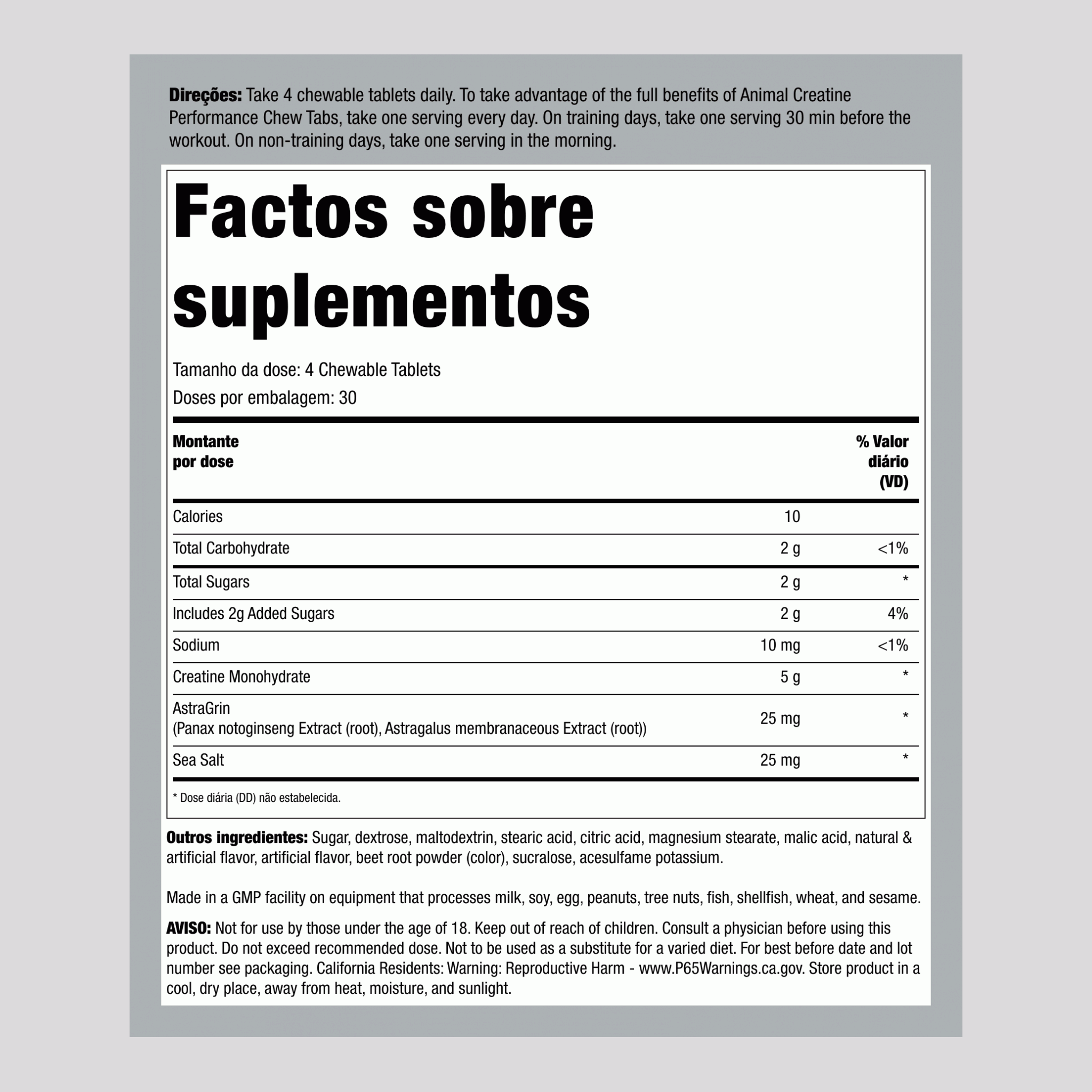 Creatina Animal Mastigável Sabor Ponche de Frutas 120 Comprimidos mastigáveis   