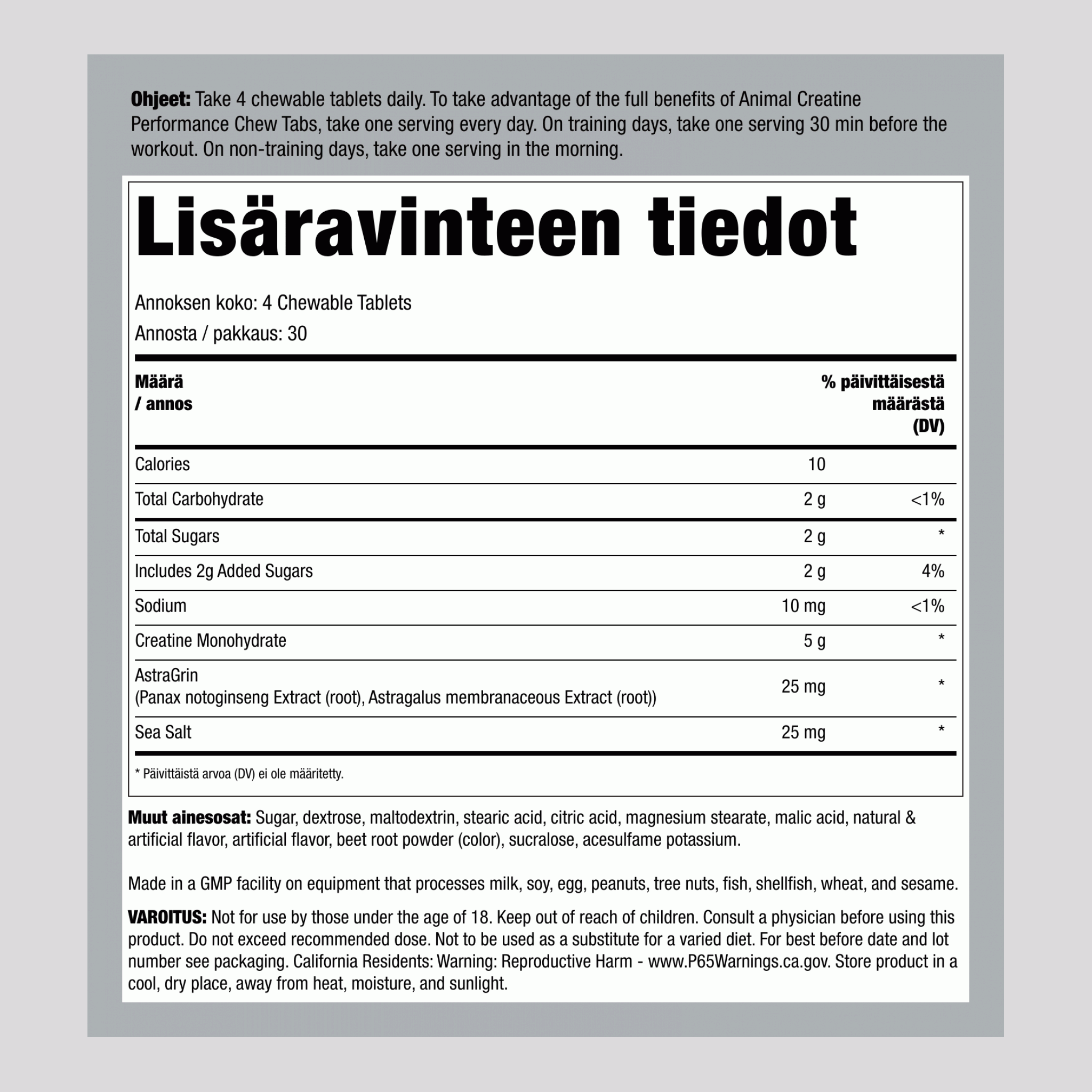 Eläinkreatiinikarkit, viinirypäle 120 Pureskeltavat tabletit   