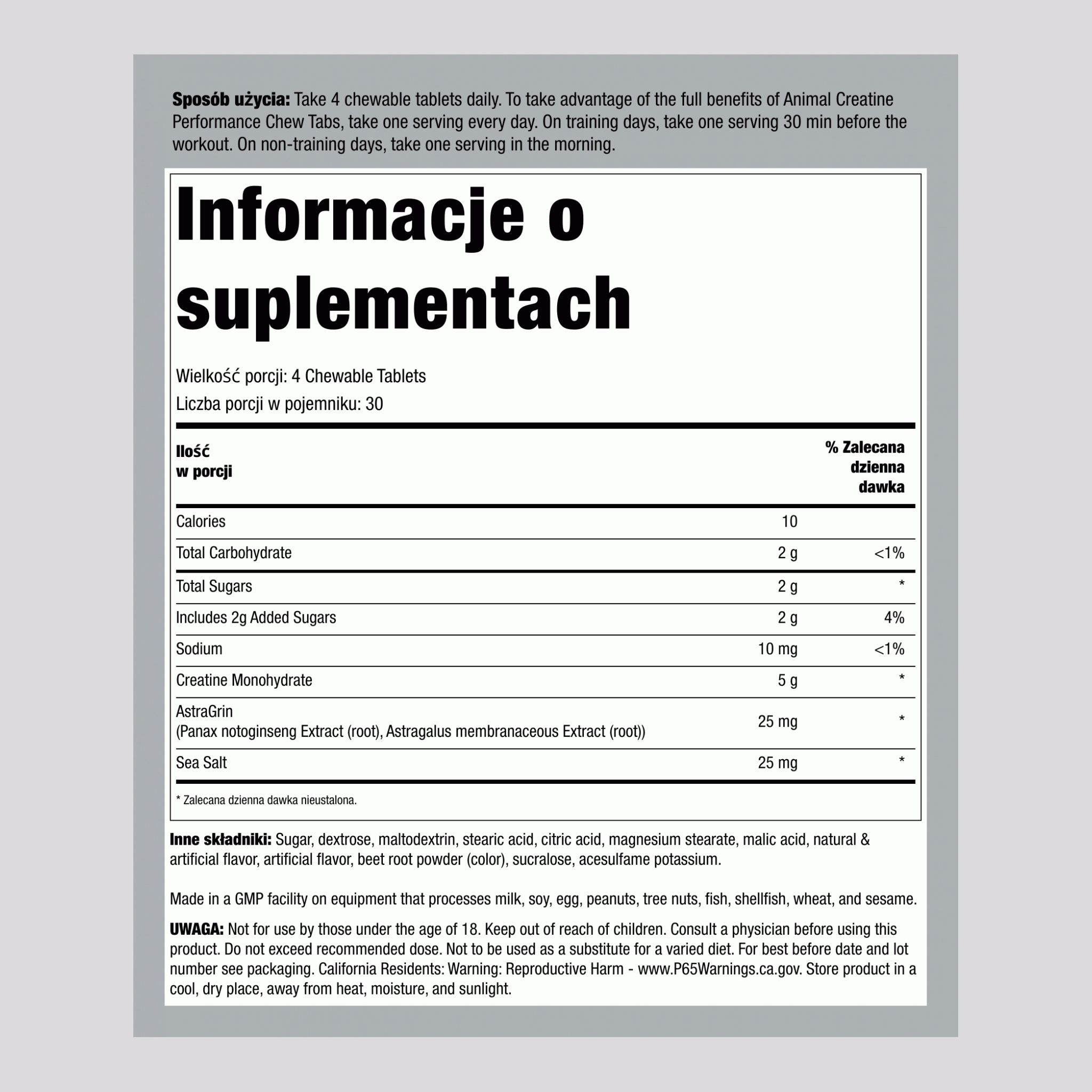 Kreatyna zwierzęca do żucia winogronowa 120 Tabletki do żucia   