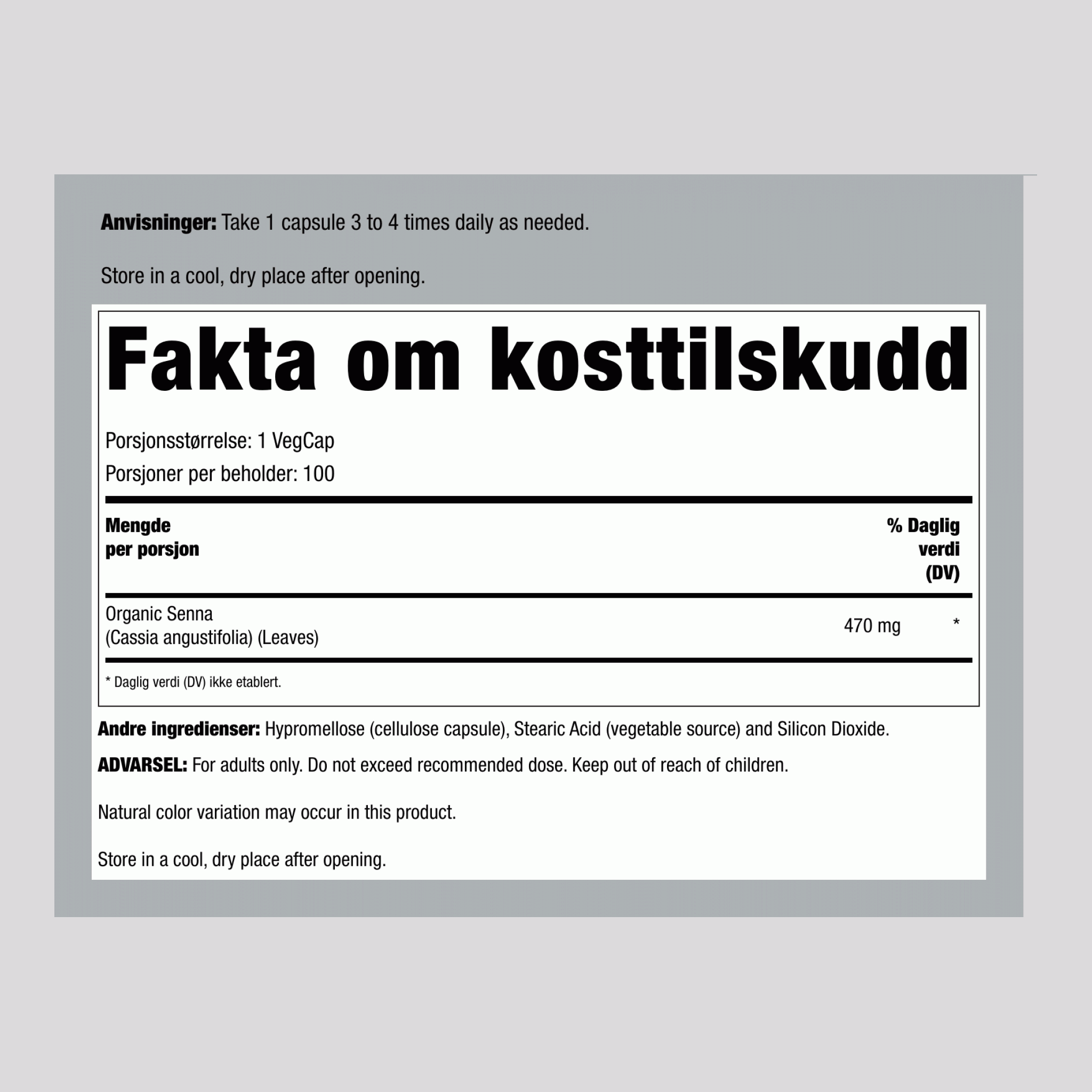 Sennablad, 470 mg, 100 Vegkapsler