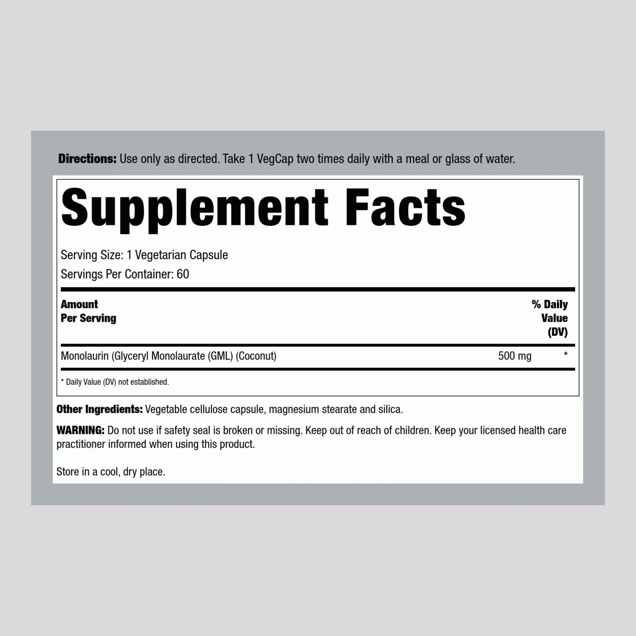 Monolaurin, 500 mg, 60 Vegetarian Capsules