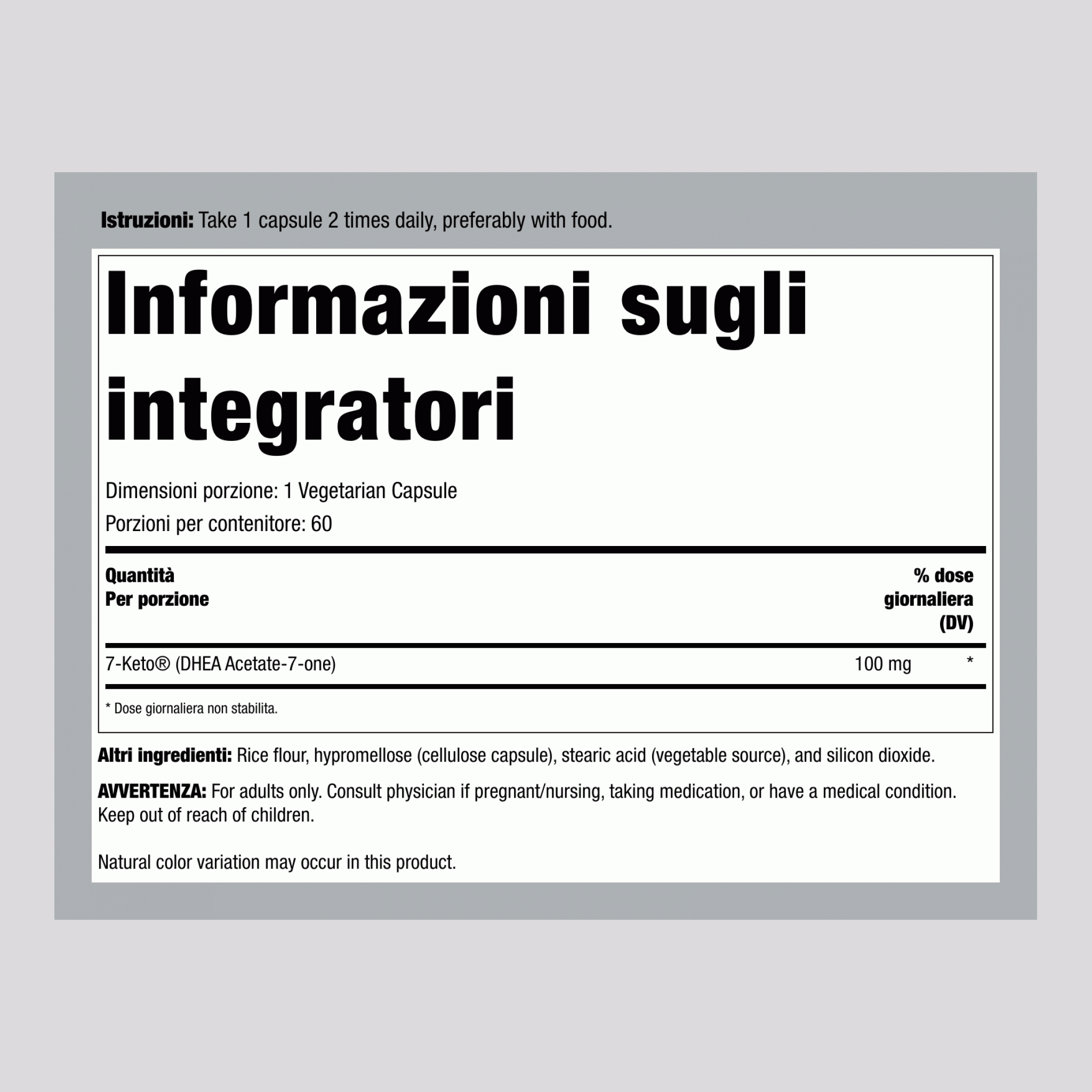 7-Keto DHEA, 100 mg, 60 Capsule Vegetariane