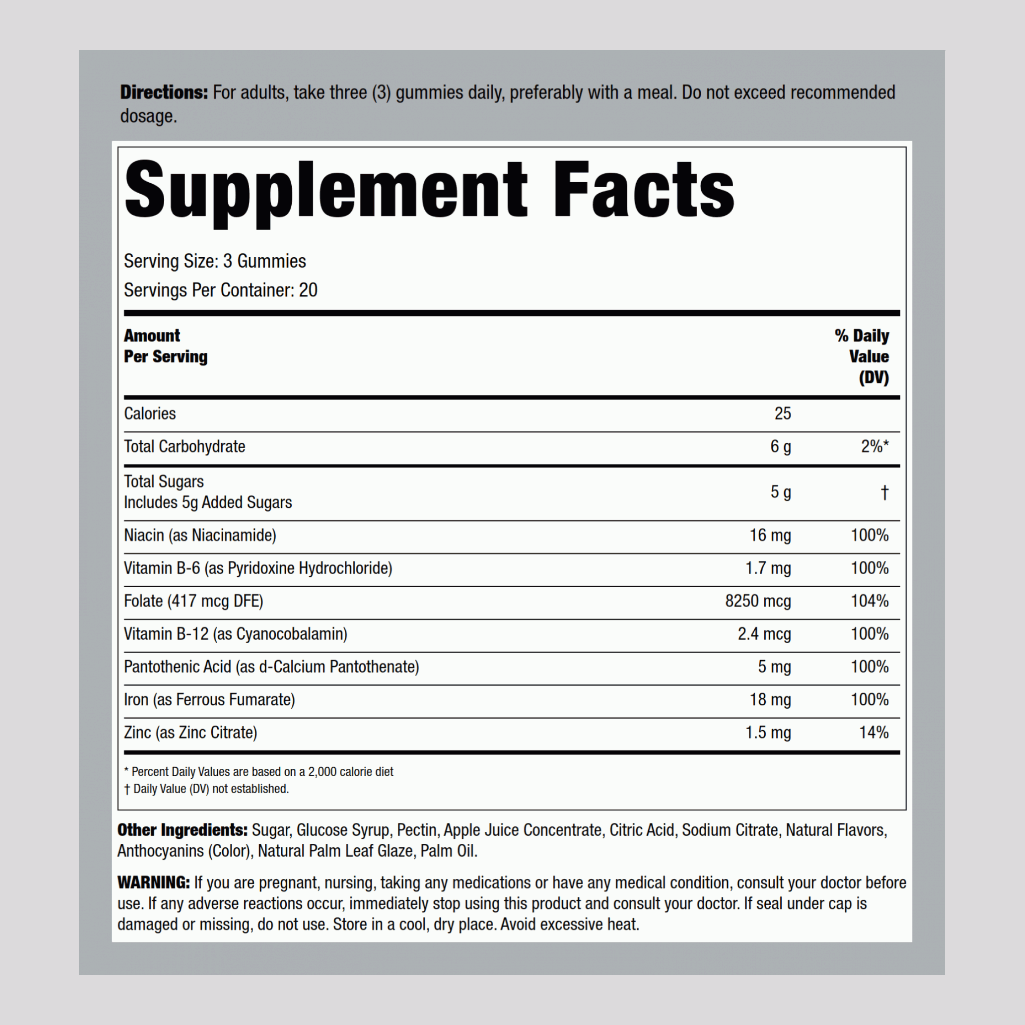 Iron + B-Complex Gummies (Natural Grape), 60 Gummies