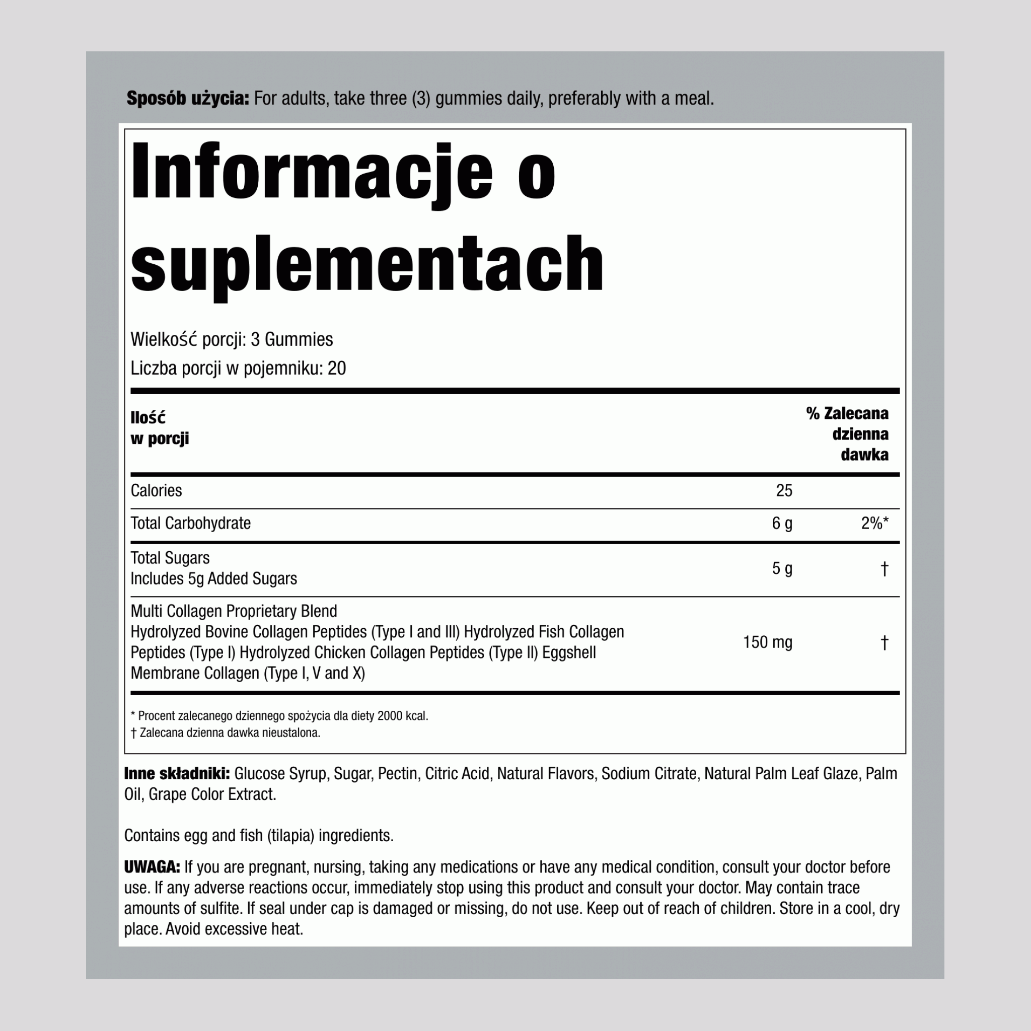 Żelki multi-kolagenowe (Typy I, II, III, V, X) (mieszanka naturalnych owoców) 60 Żelki     