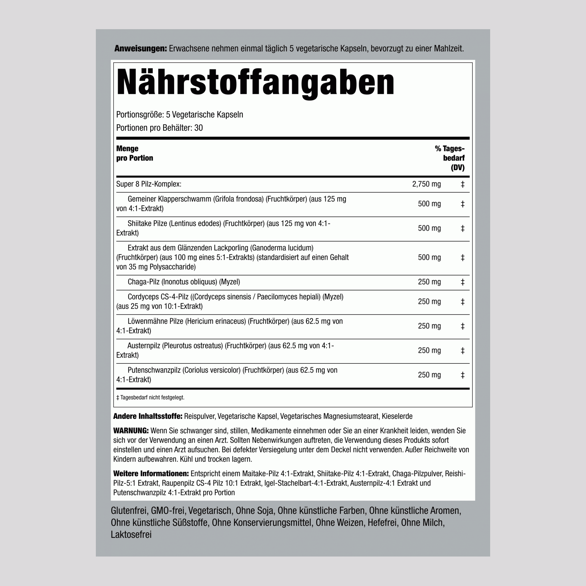 Dreifach-Pilzextrakt-Komplex 2750 mg (pro Portion) 150 Vegetarische Kapseln 2 Flaschen  