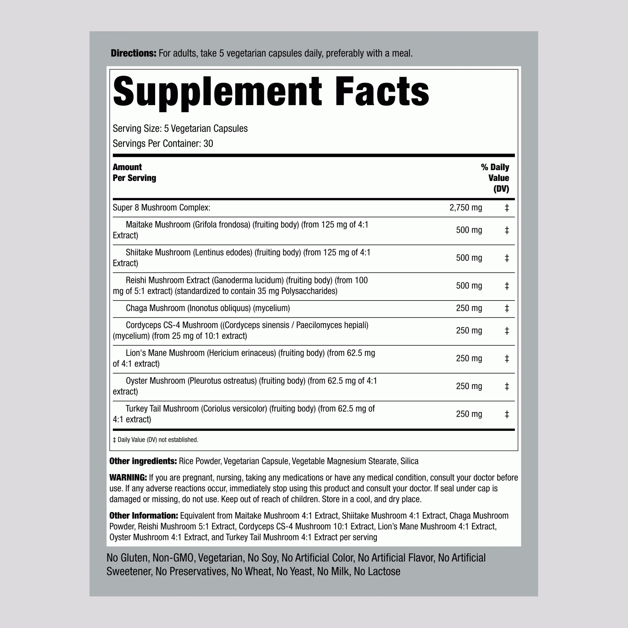 8 Mushroom Complex, 2750 mg (per serving), 150 Vegetarian Capsules, 2  Bottles