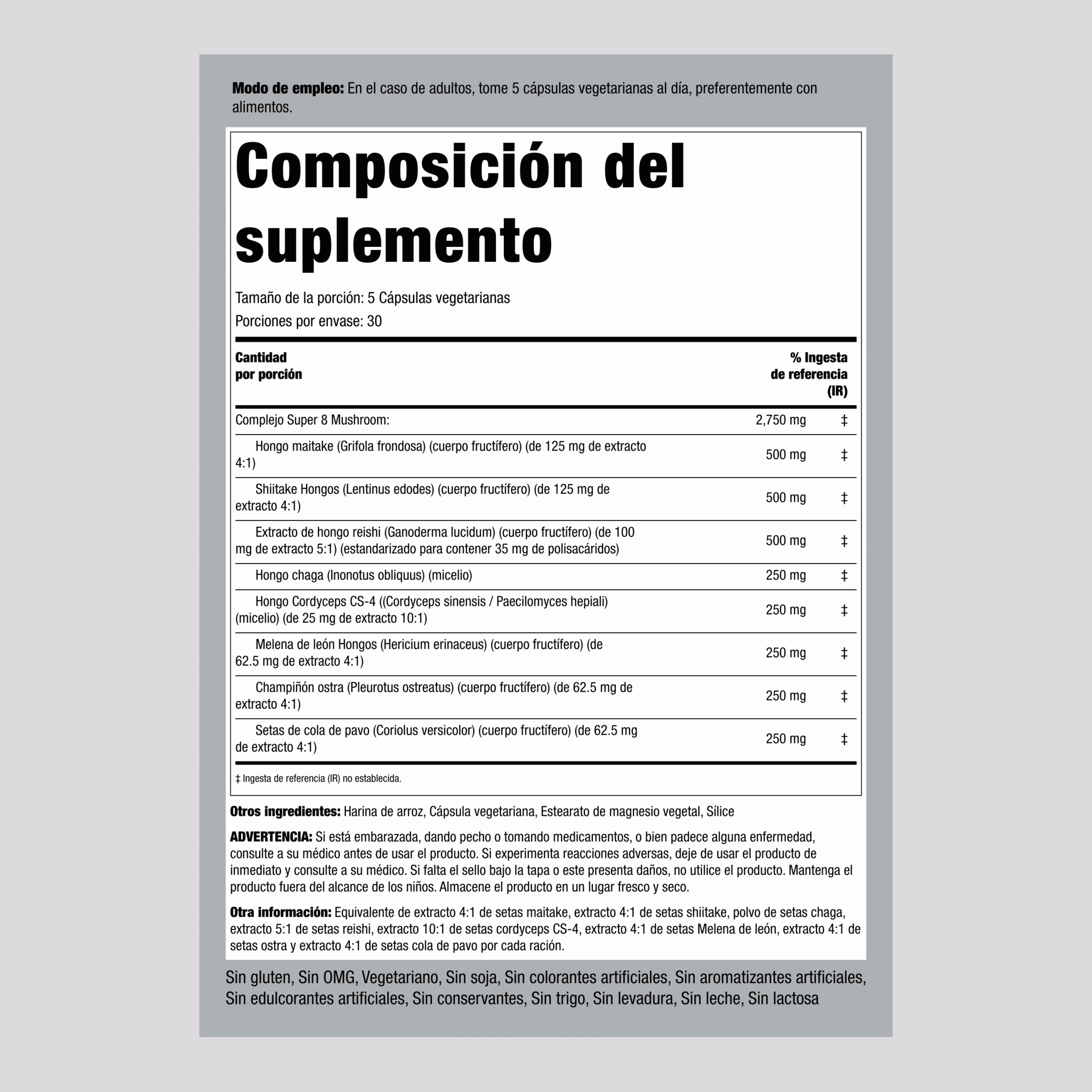 Complejo triple de extracto de hongo 2750 mg (por porción) 150 Cápsulas vegetarianas 2 Botellas/Frascos  