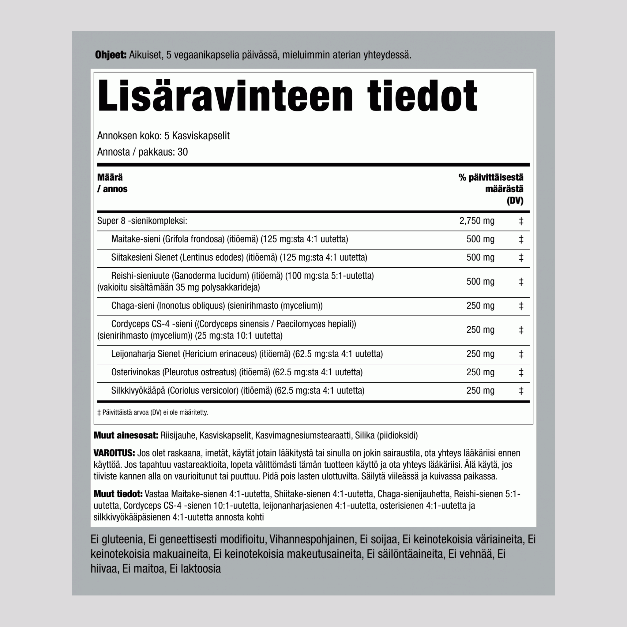 Kolmen käävän uutekompleksi 2750 mg/annos 150 Kasviskapselit 2 Pulloa  