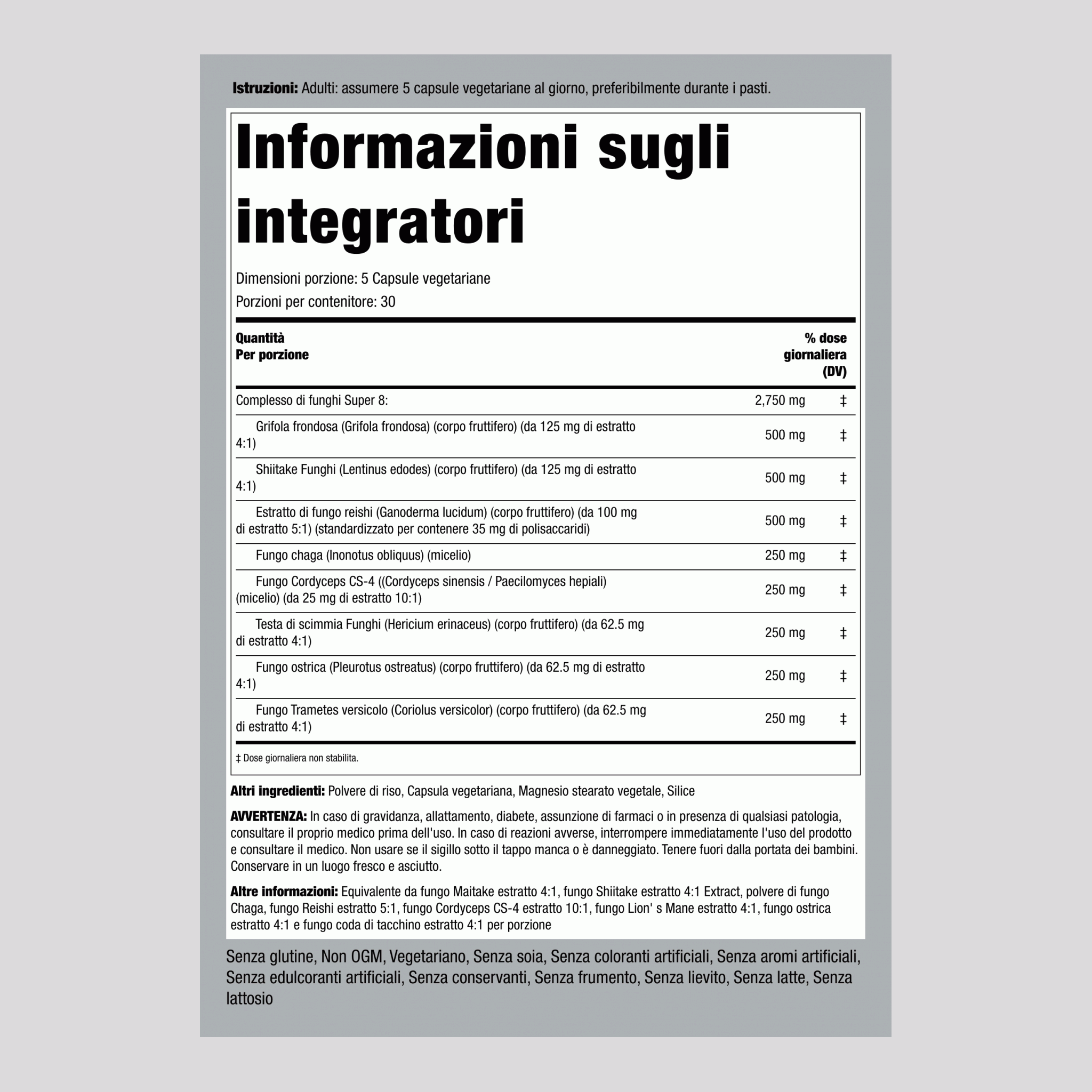 Complesso triplo di estratto di fungo 2750 mg (per dose) 150 Capsule vegetariane 2 Bottiglie  