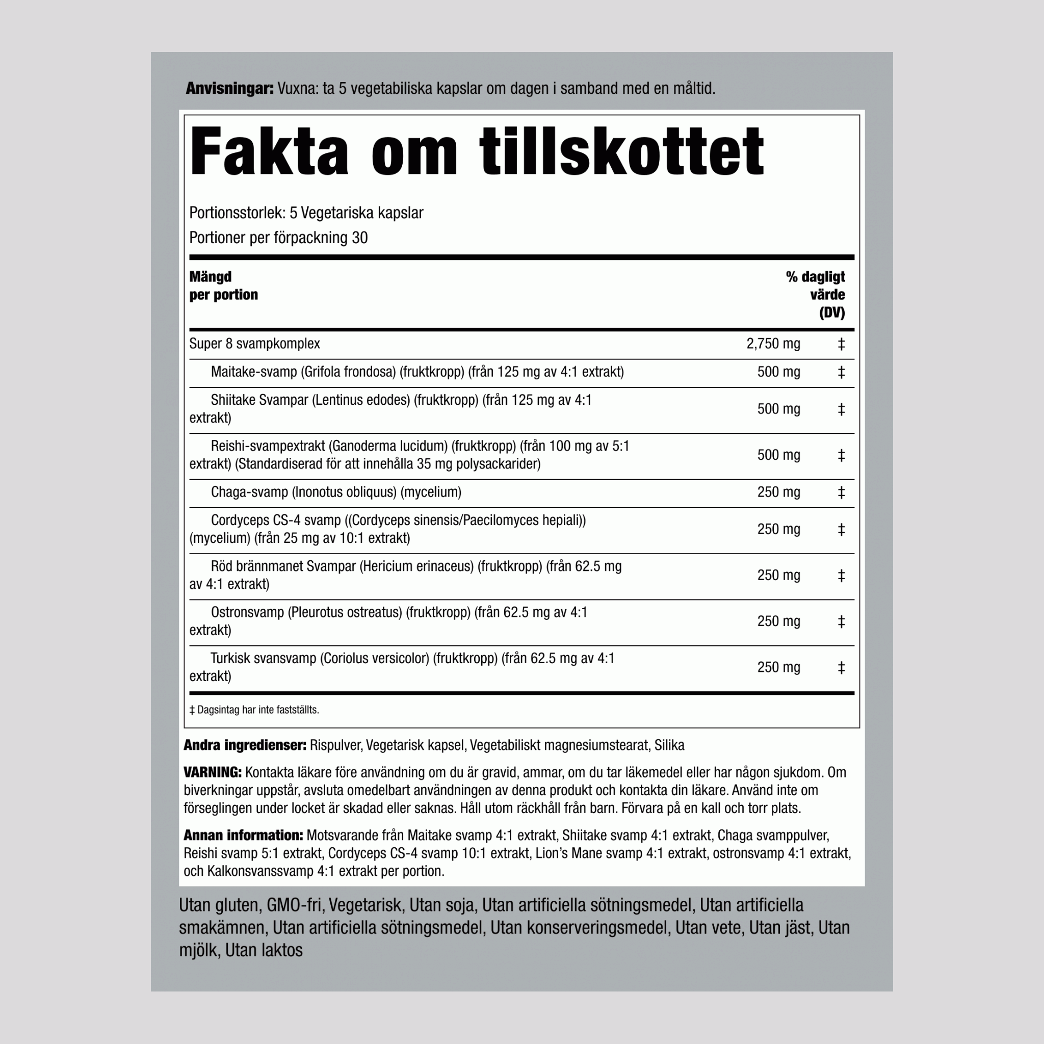 Kompleks iz izvlečka treh gob 2750 mg (na porcijo) 150 Vegetarijanske kapsule 2 Steklenice  