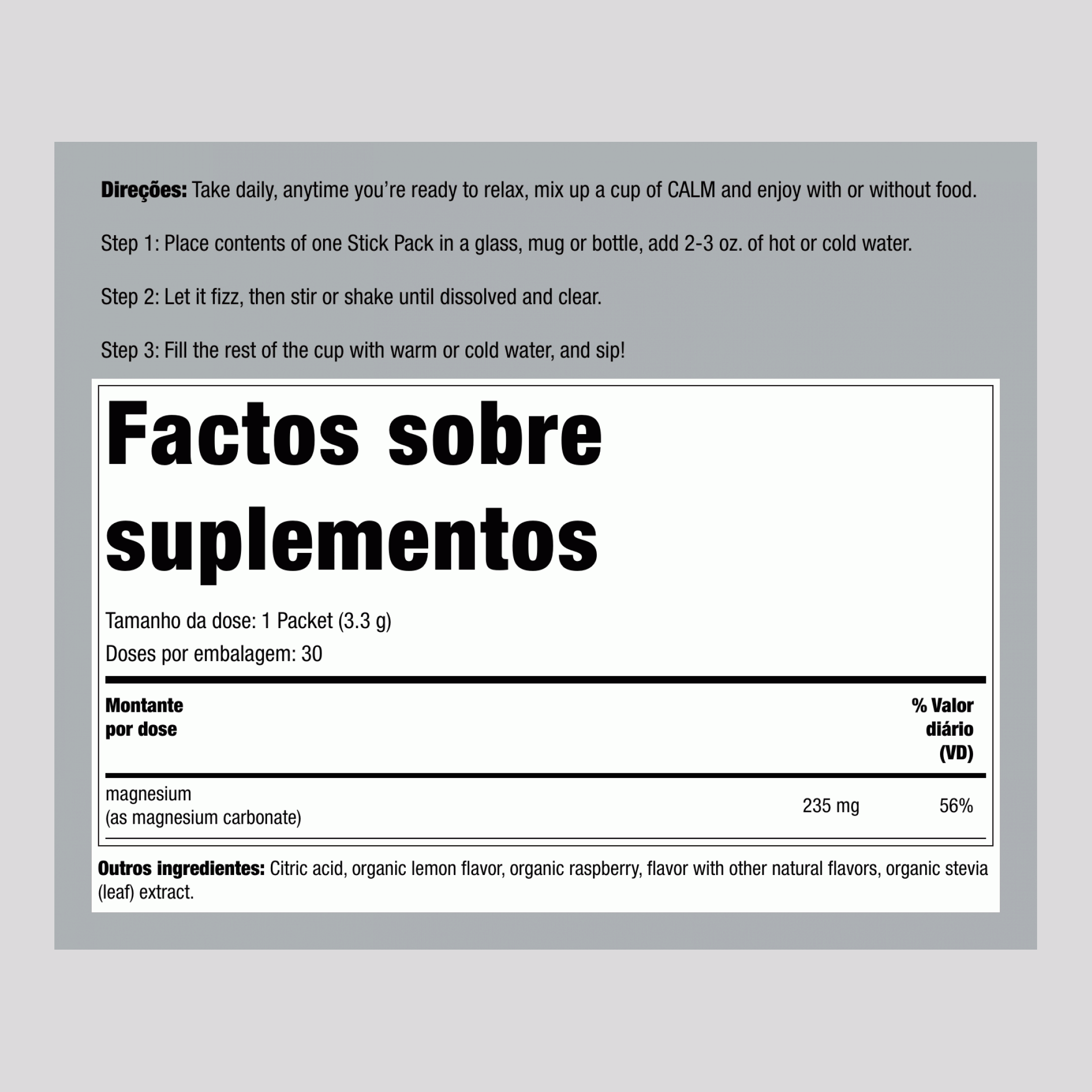 Magnesium (Raspberry Lemon), 235 mg (per serving), 30 Packs