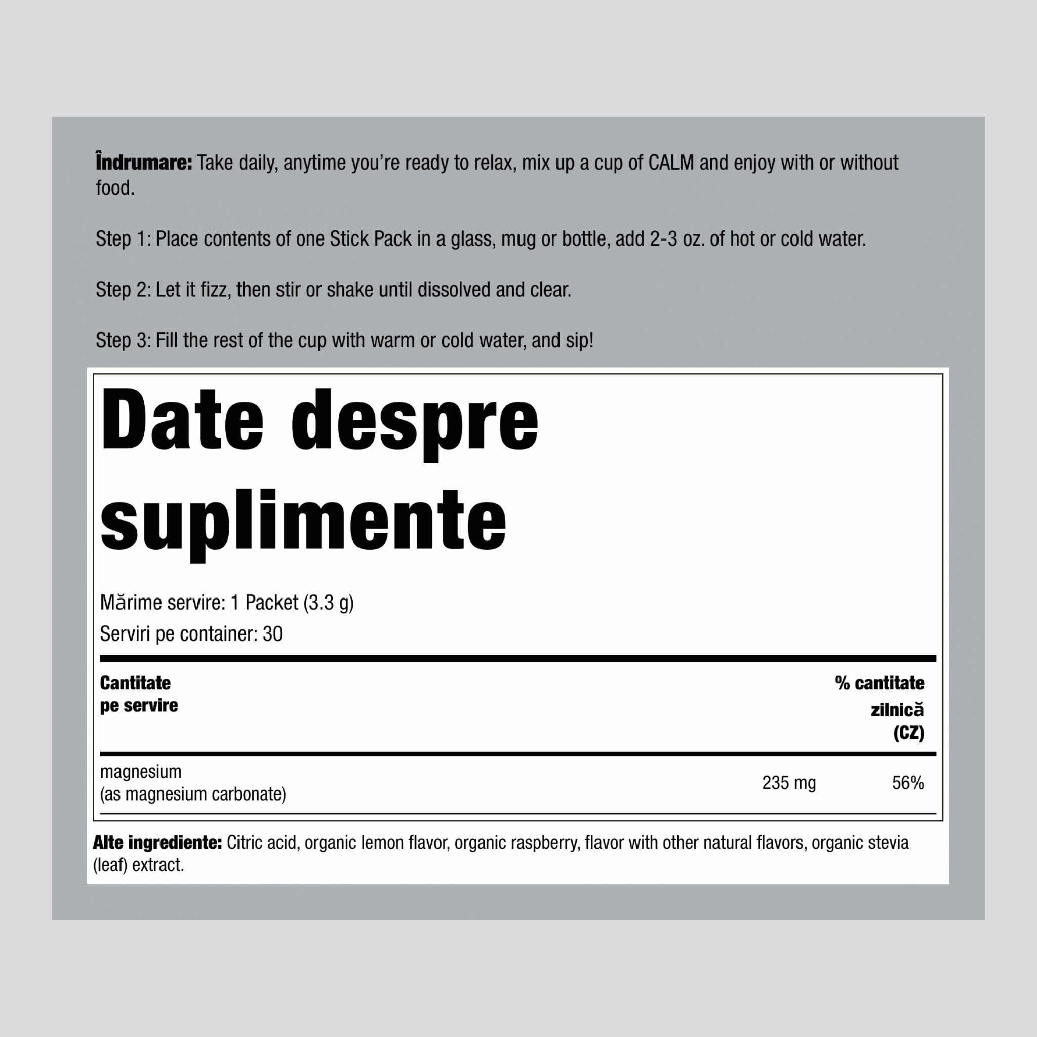 Magnesium (Raspberry Lemon), 235 mg (per serving), 30 Packs